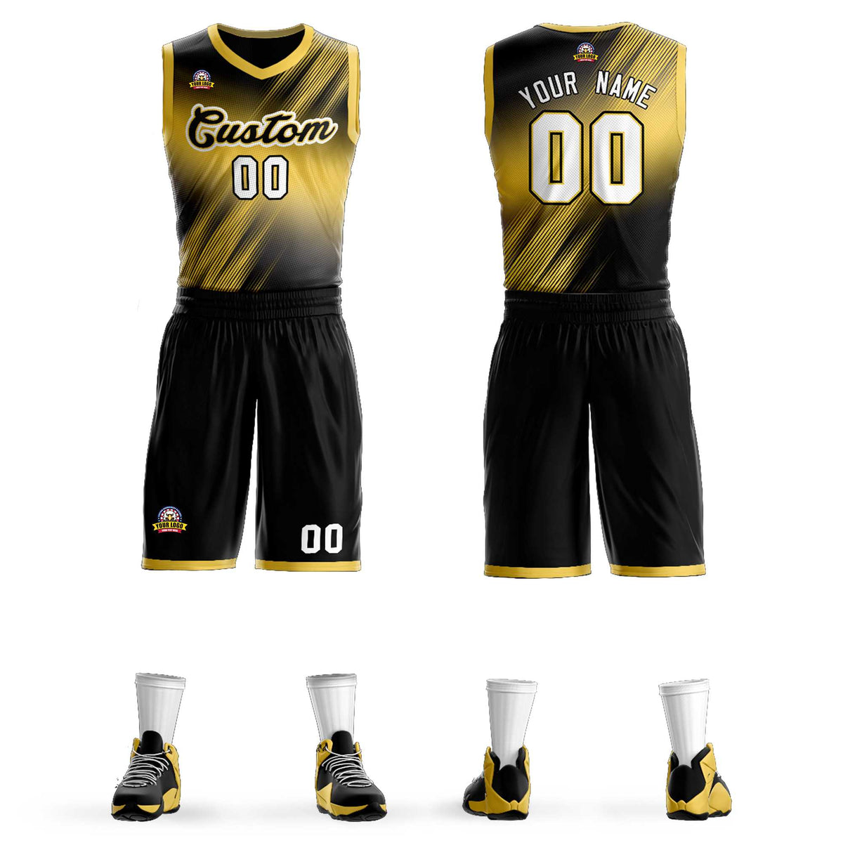 Custom Yellow Black-Yellow Gradient Fashion Kits Slash Basketball Jersey