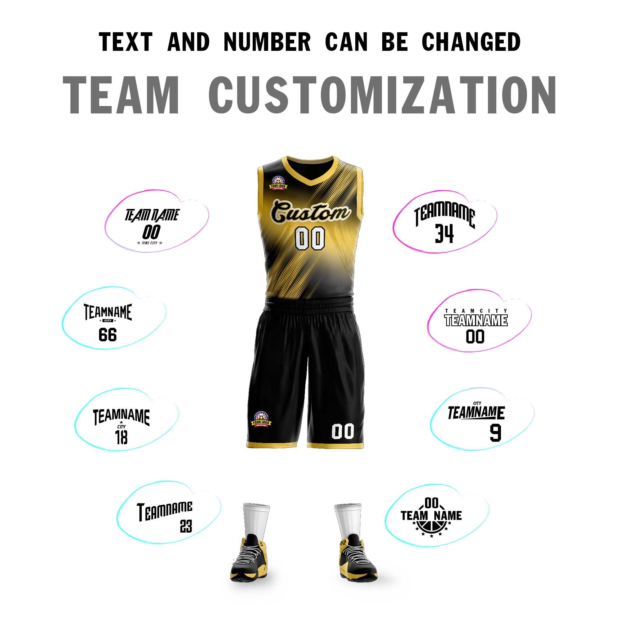 Custom Yellow Black-Yellow Gradient Fashion Kits Slash Basketball Jersey