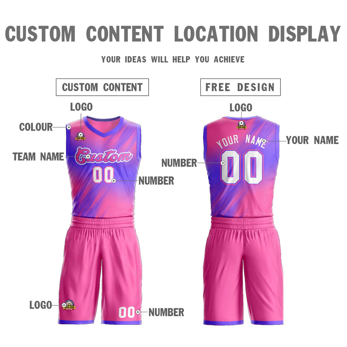 Custom Pink Pink-Purple Gradient Fashion Kits Slash Basketball Jersey