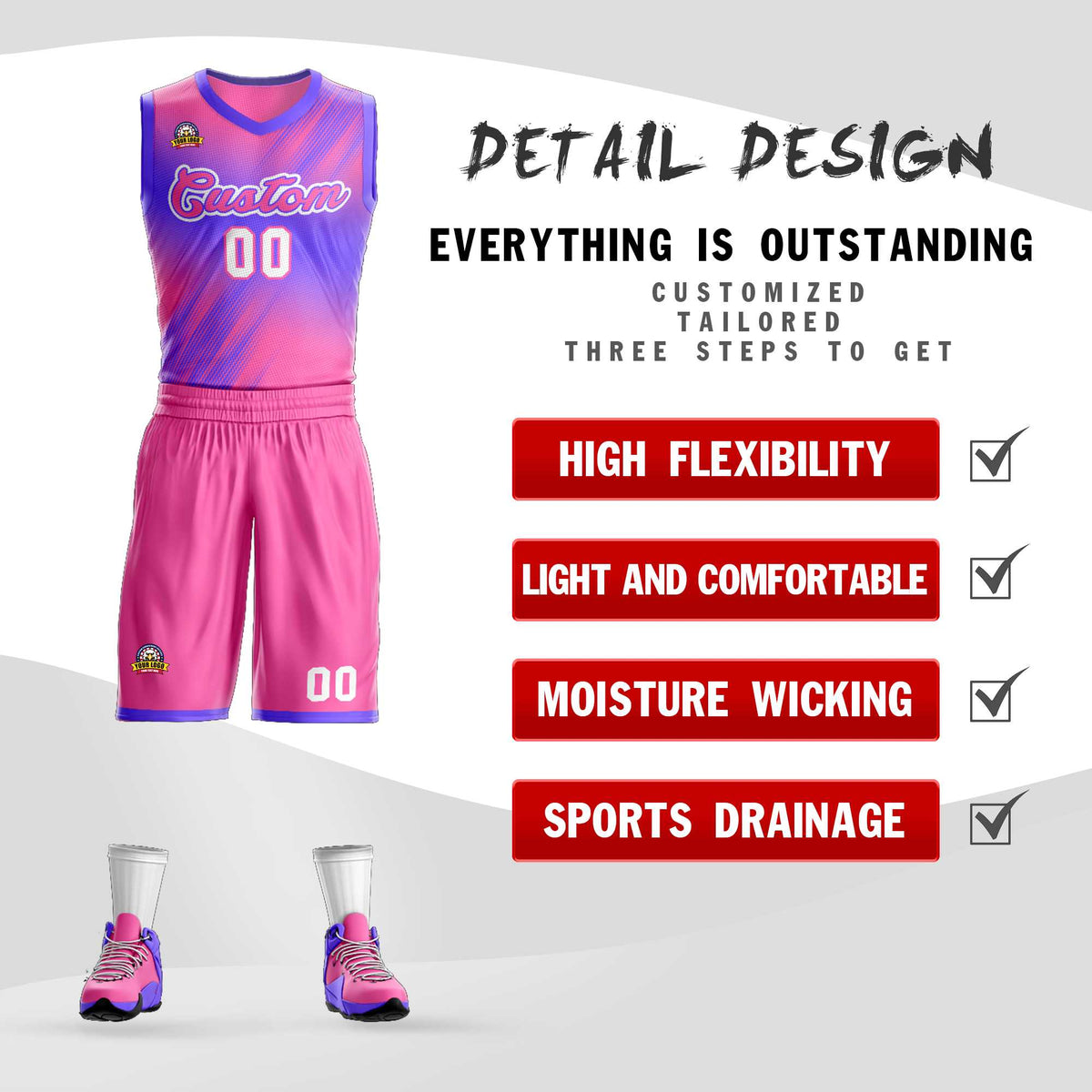 Custom Pink Pink-Purple Gradient Fashion Kits Slash Basketball Jersey