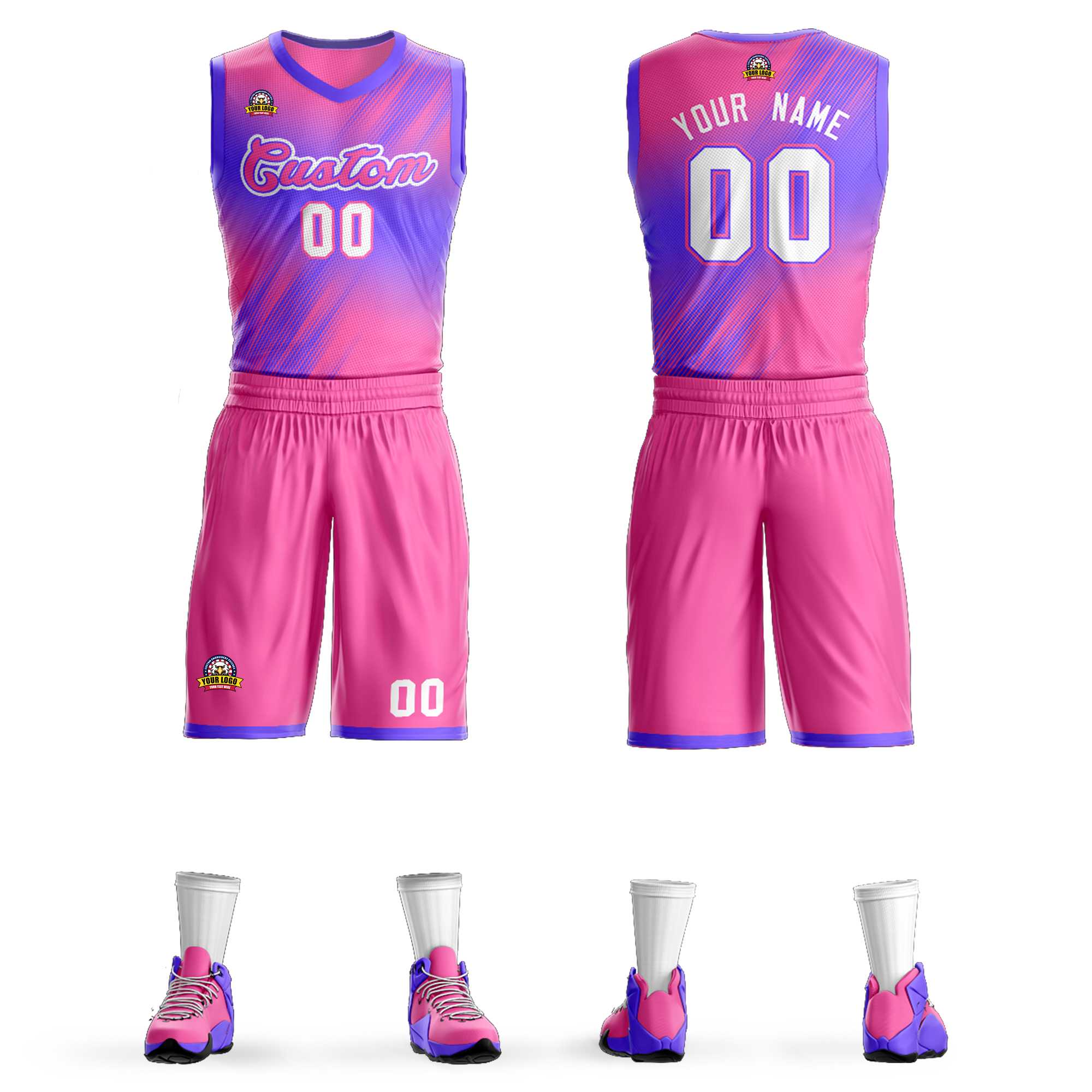 Custom Pink Pink-Purple Gradient Fashion Kits Slash Basketball Jersey