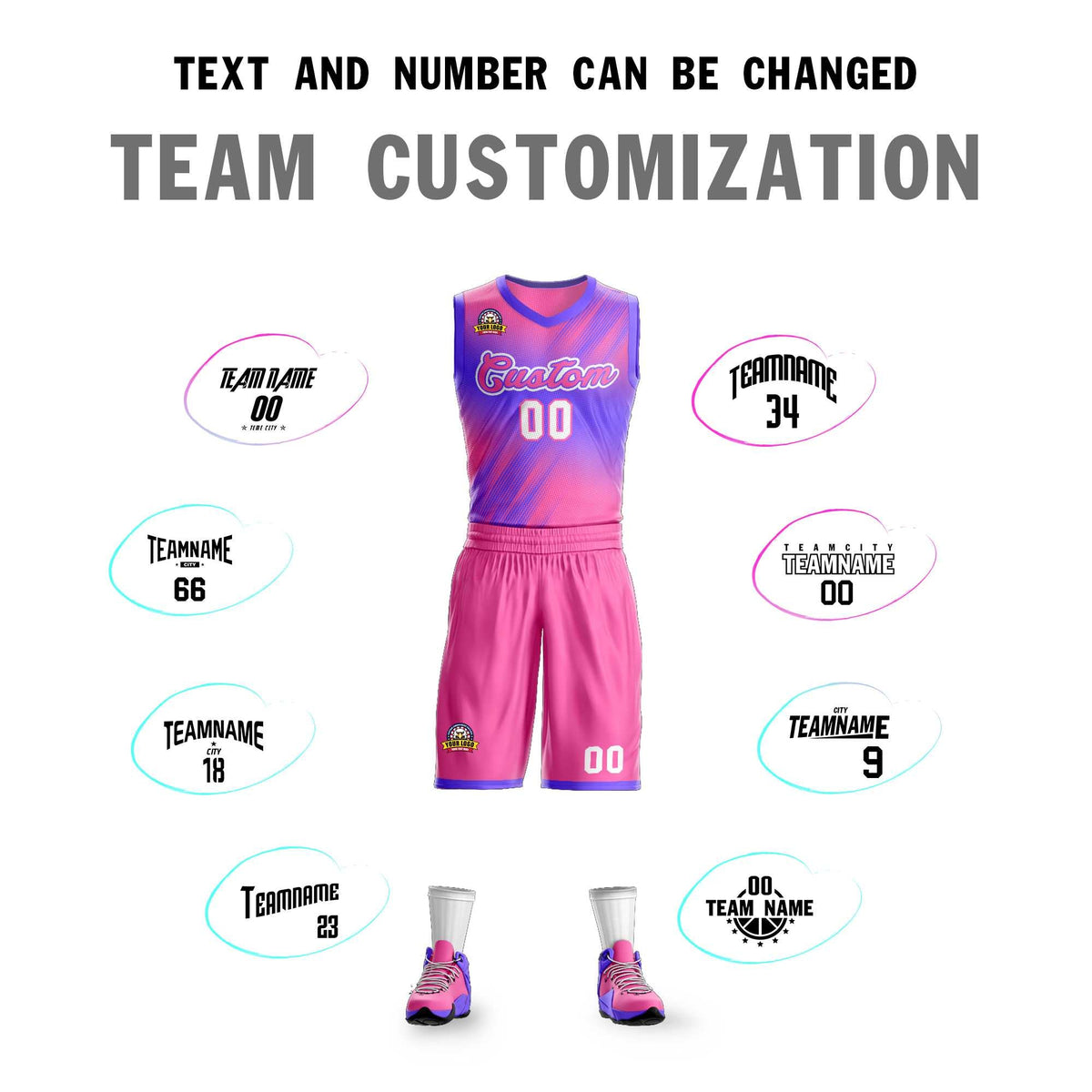 Custom Pink Pink-Purple Gradient Fashion Kits Slash Basketball Jersey