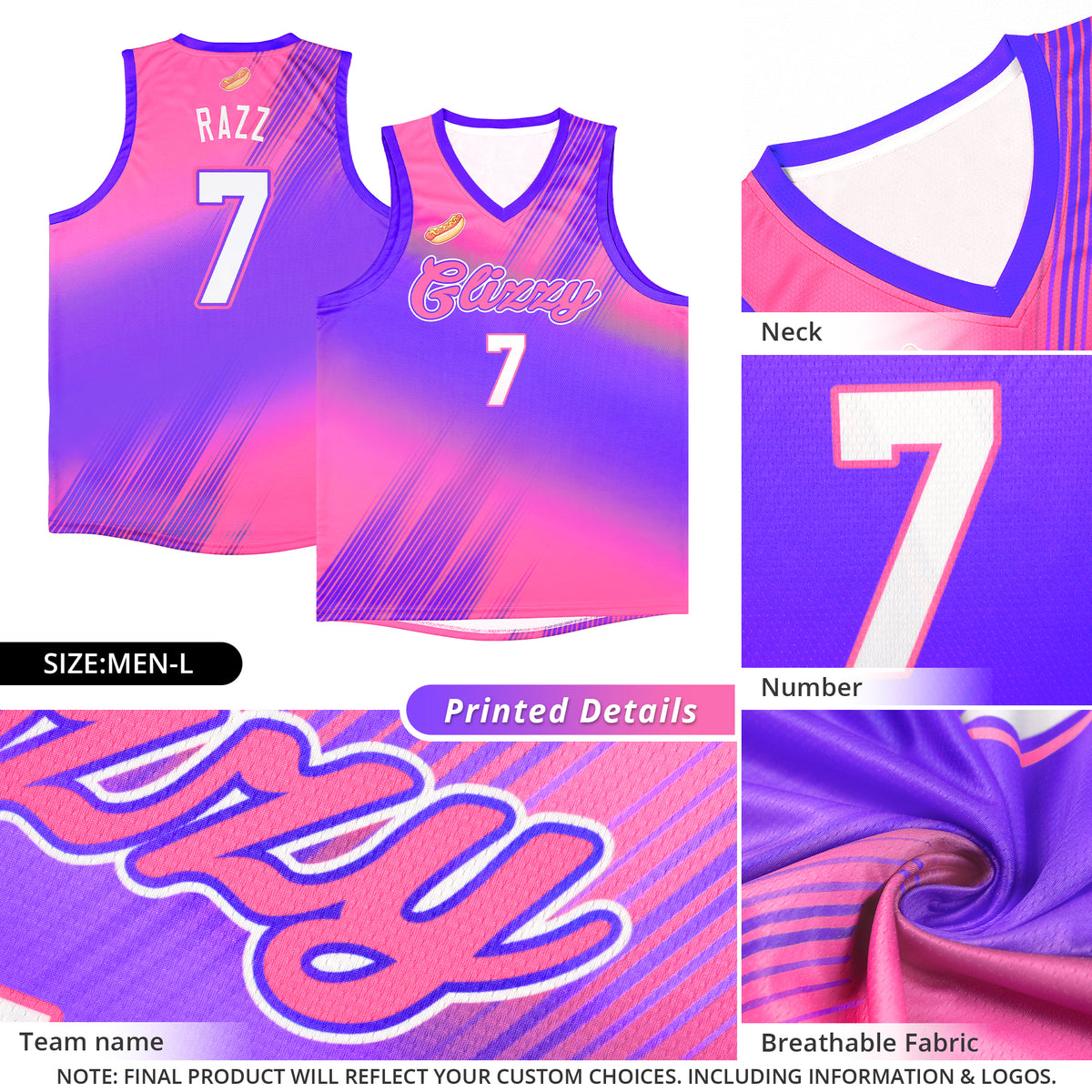 Custom Pink Pink-Purple Gradient Fashion Kits Slash Basketball Jersey