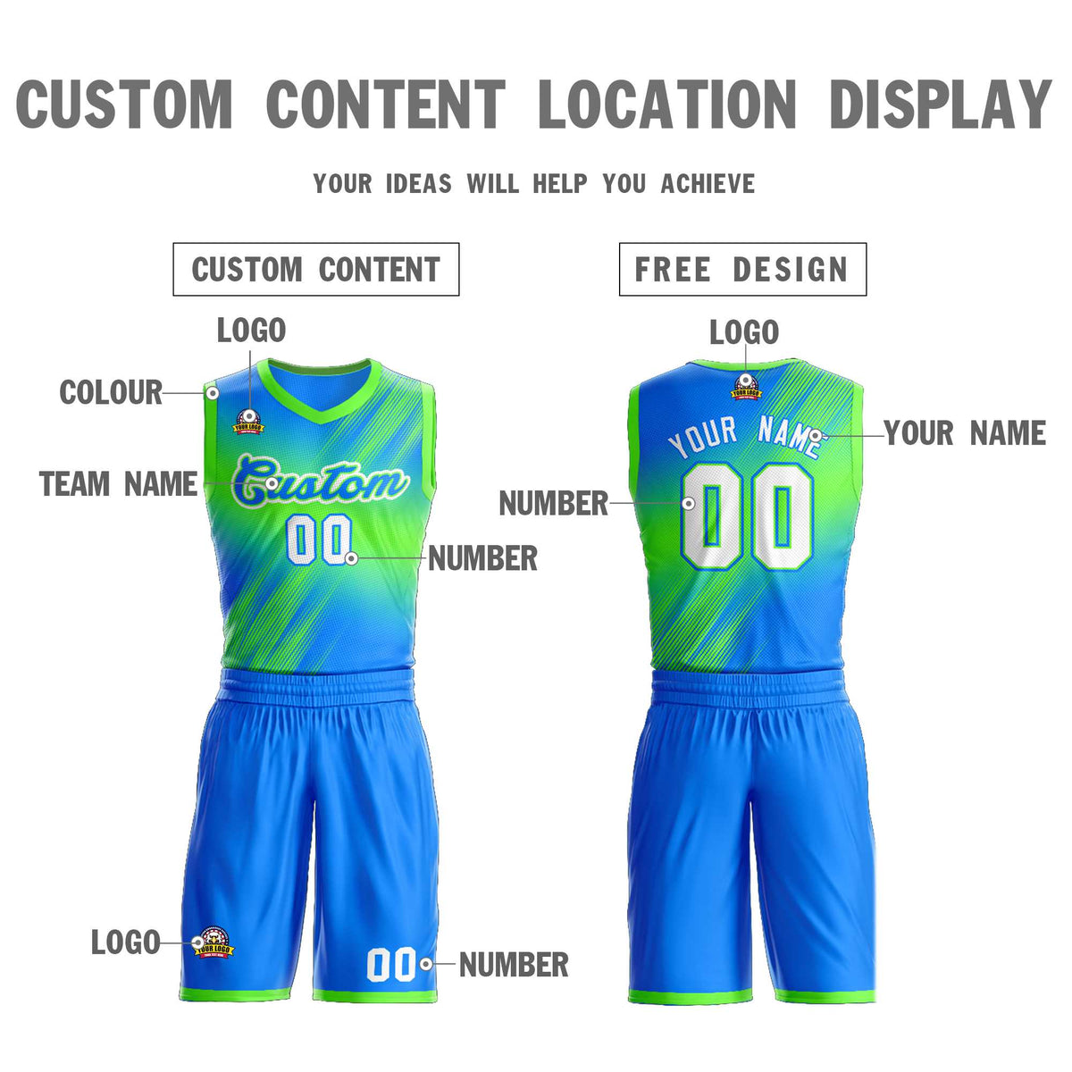 Maillot de basket-ball Slash personnalisé dégradé vert bleu-vert