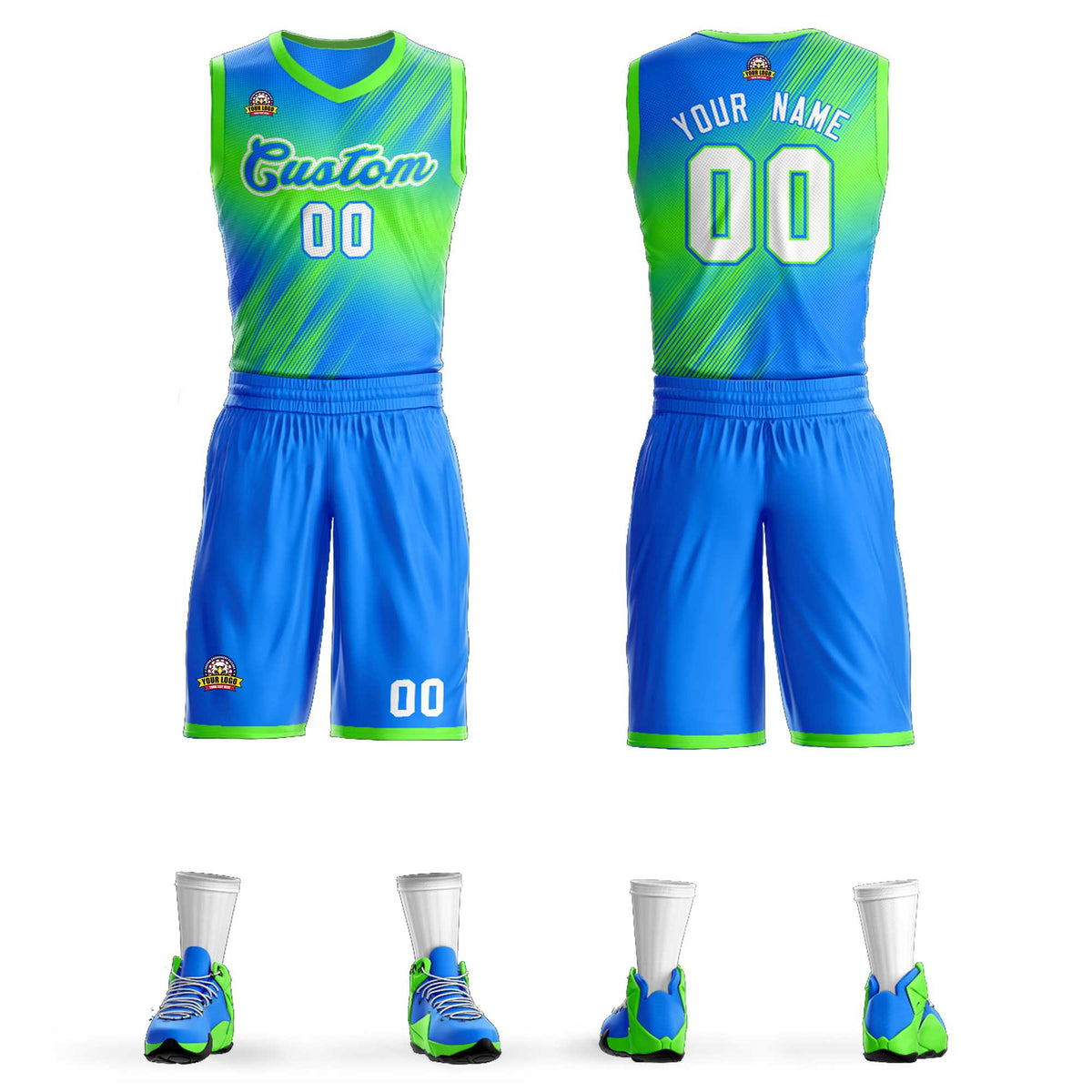 Maillot de basket-ball Slash personnalisé dégradé vert bleu-vert