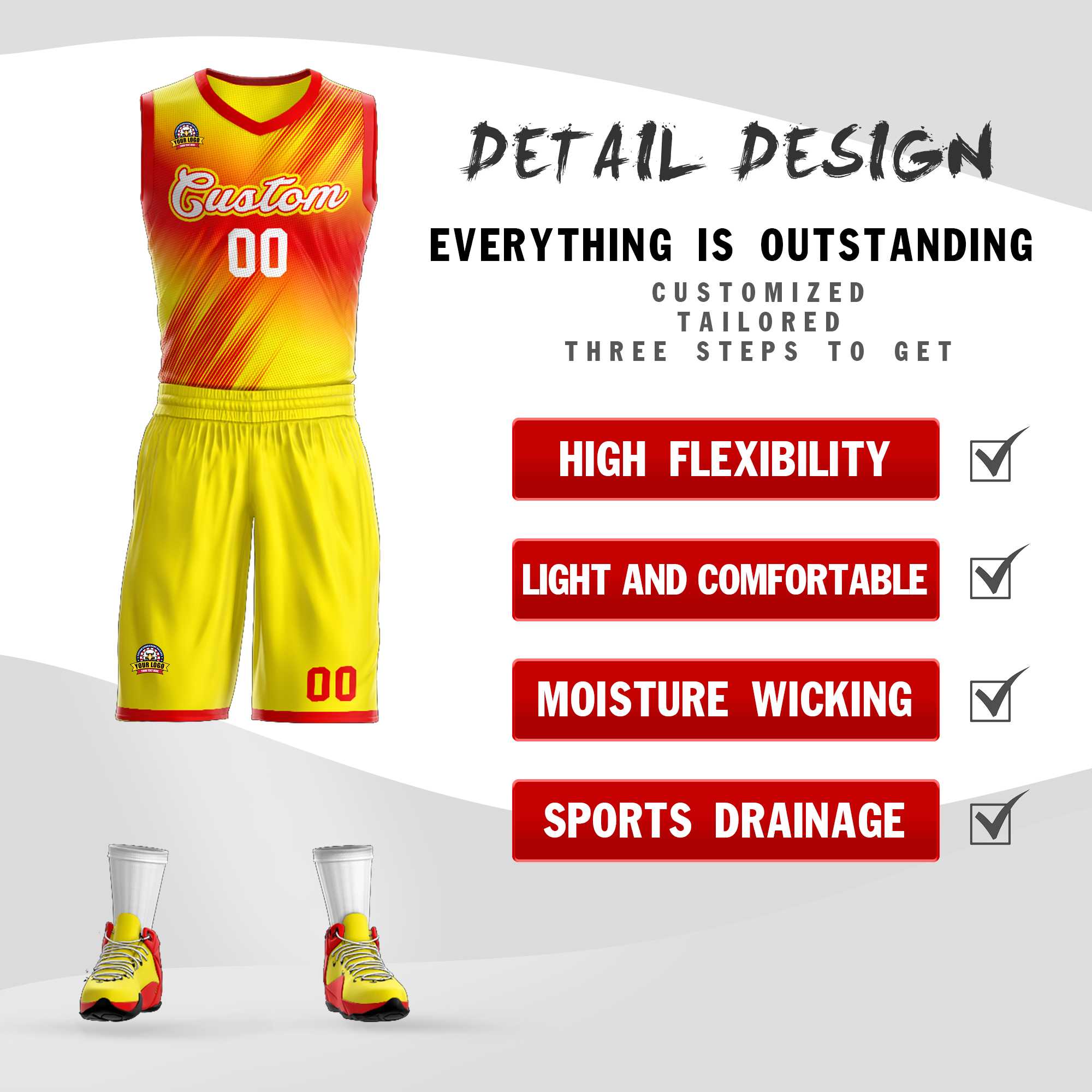 Benutzerdefinierte rot weiß-rot Gradienten Fashion Kits Slash Basketball Jersey