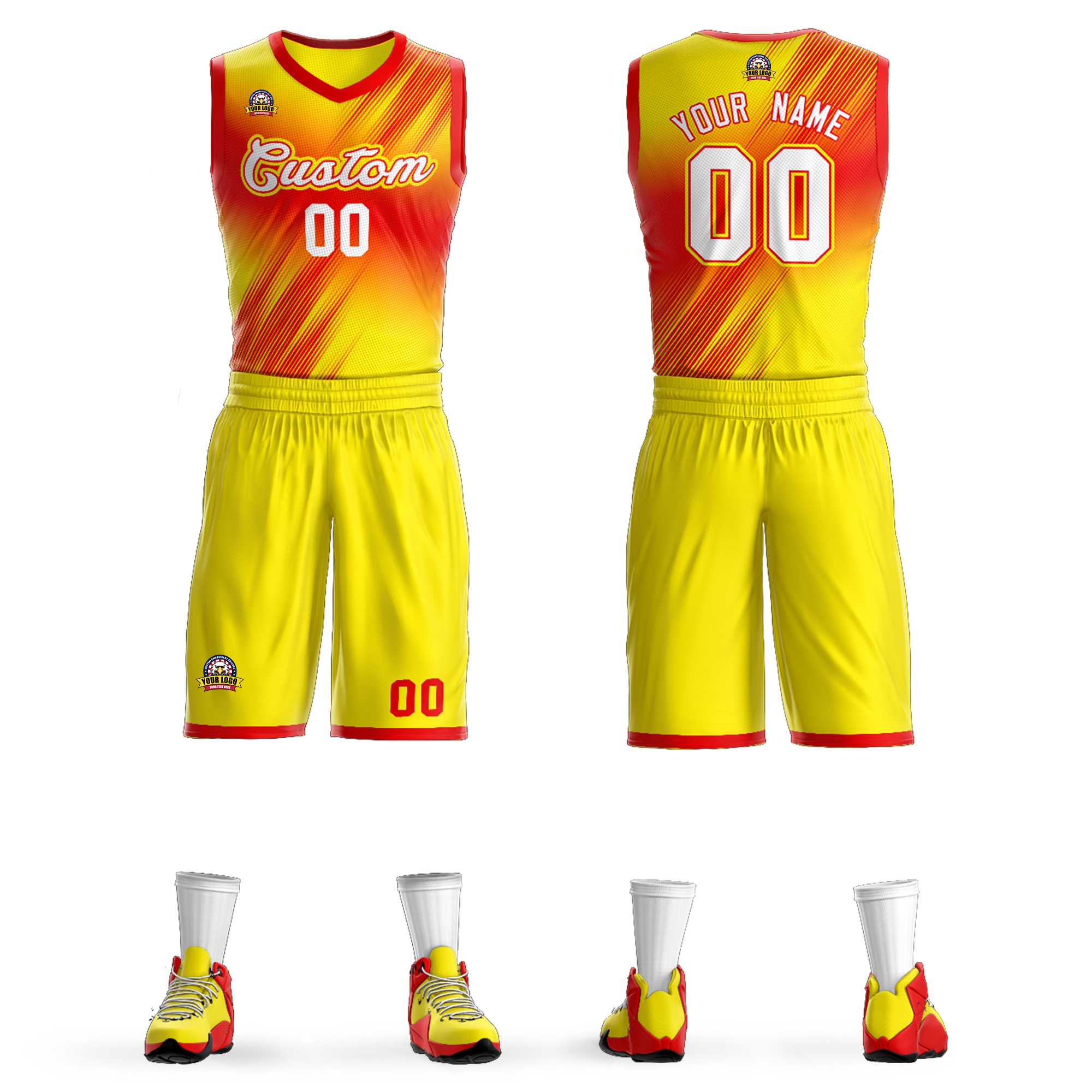 Benutzerdefinierte rot weiß-rot Gradienten Fashion Kits Slash Basketball Jersey