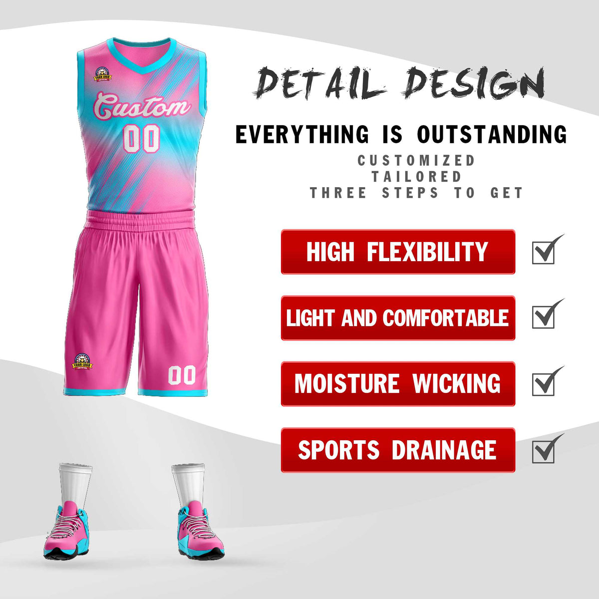 Custom Pink White-Pink Gradient Fashion Kits Slash Basketball Jersey