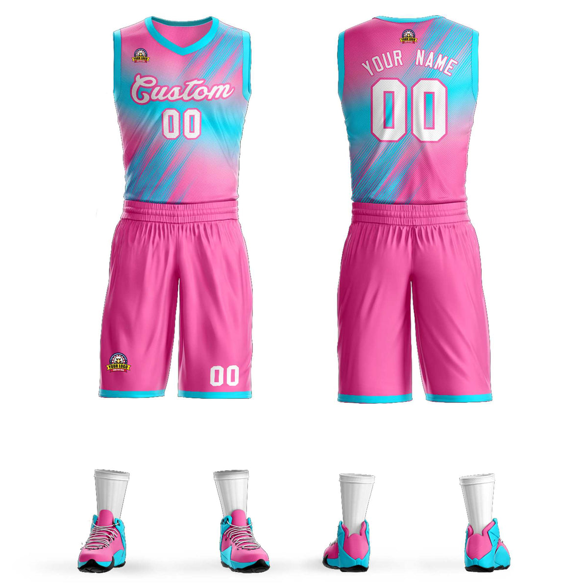 Custom Pink White-Pink Gradient Fashion Kits Slash Basketball Jersey