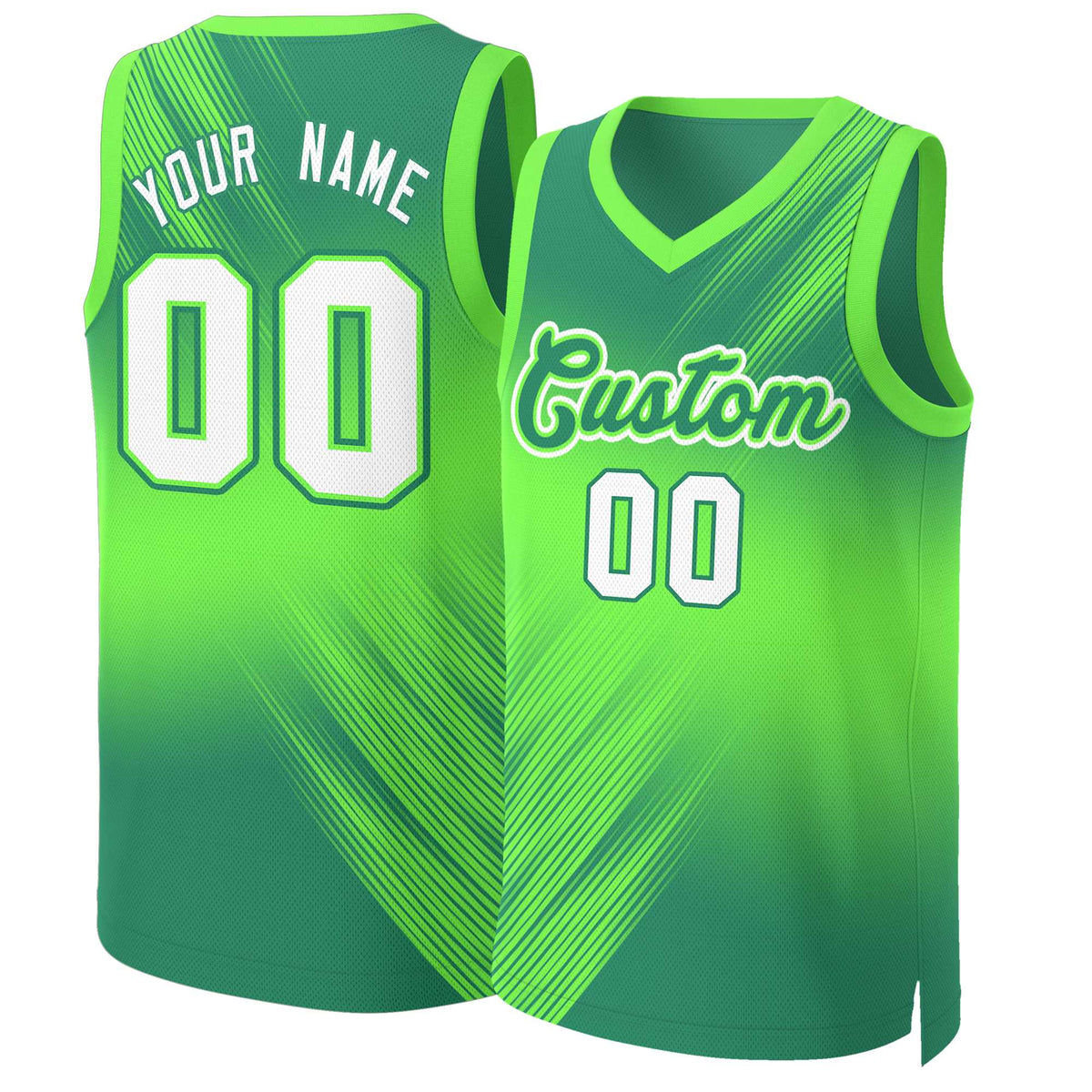 Maillot de basket-ball personnalisé dégradé vert blanc-vert