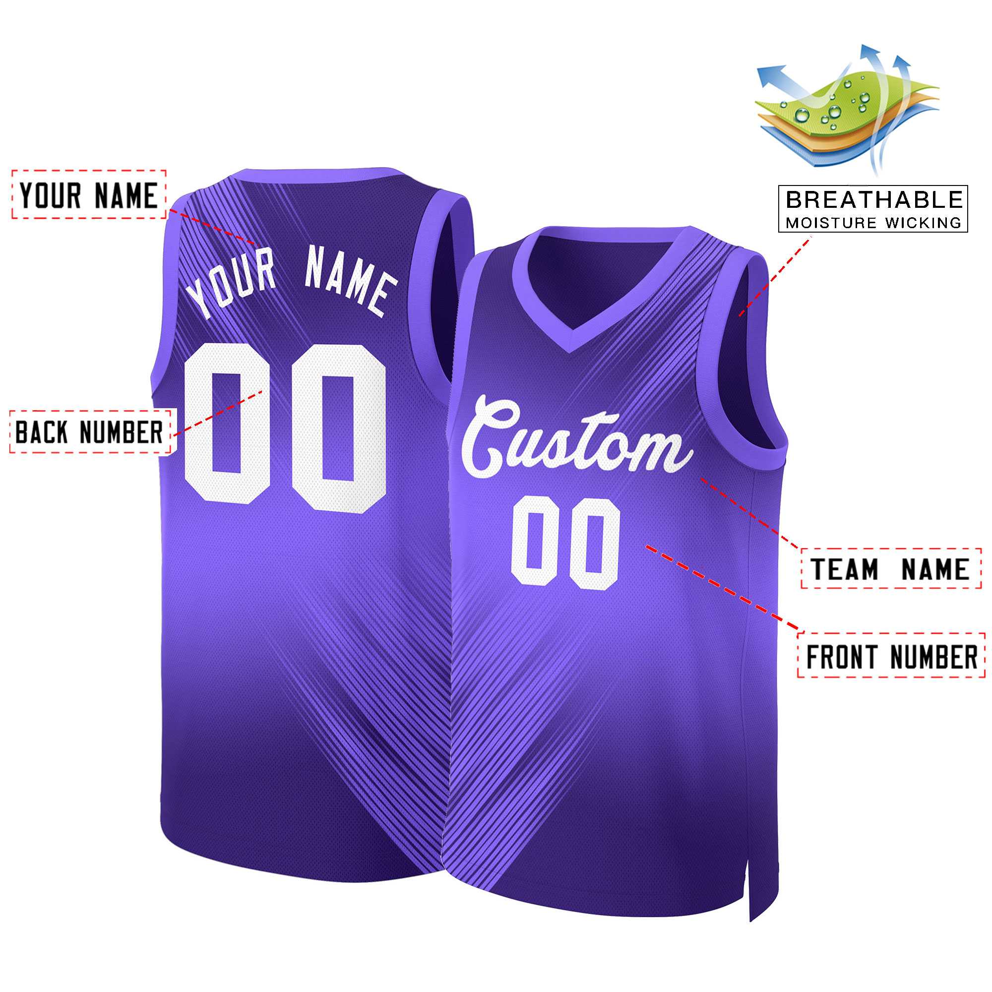 Maillot de basket-ball personnalisé dégradé violet et blanc
