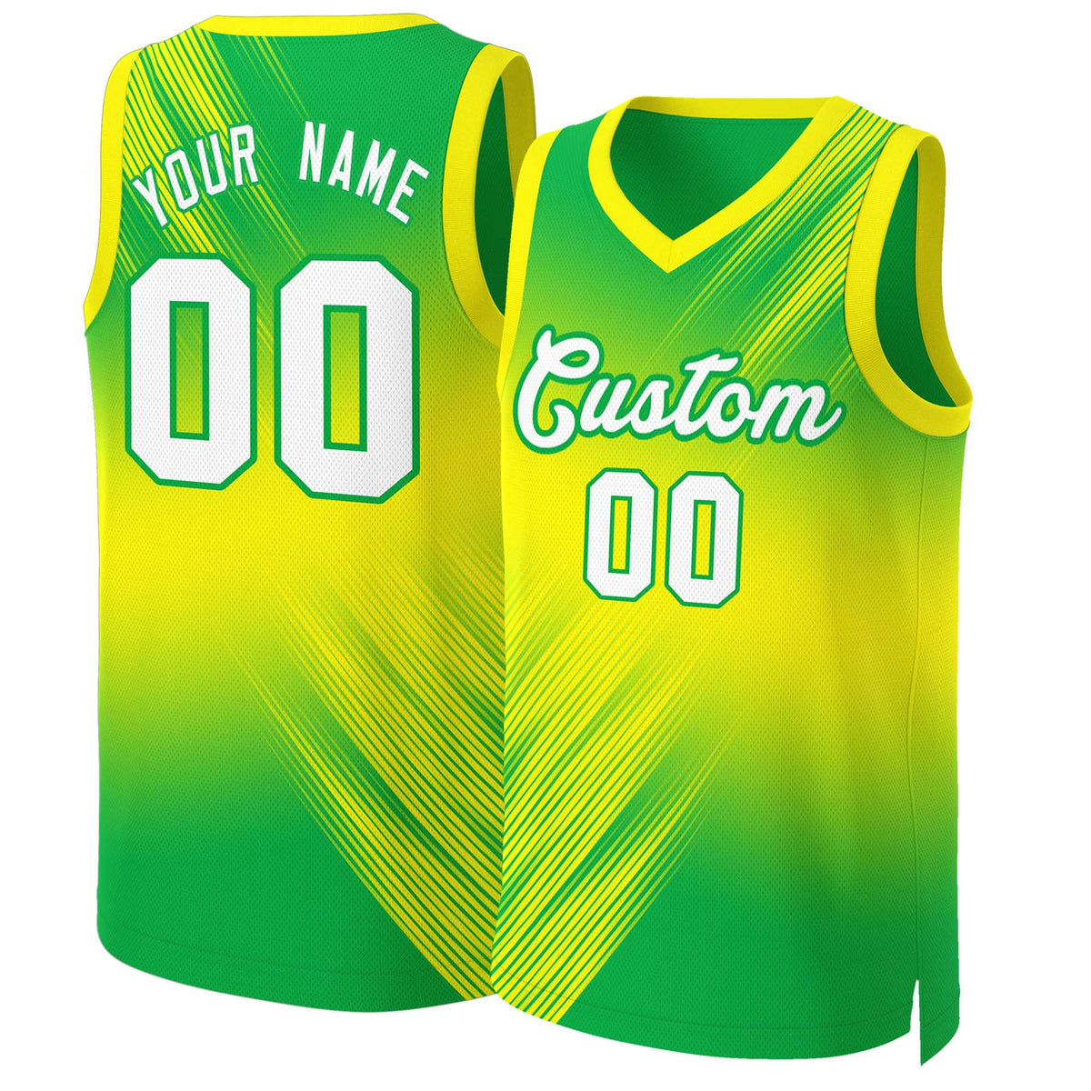 Maillot de basket-ball personnalisé dégradé vert blanc-vert