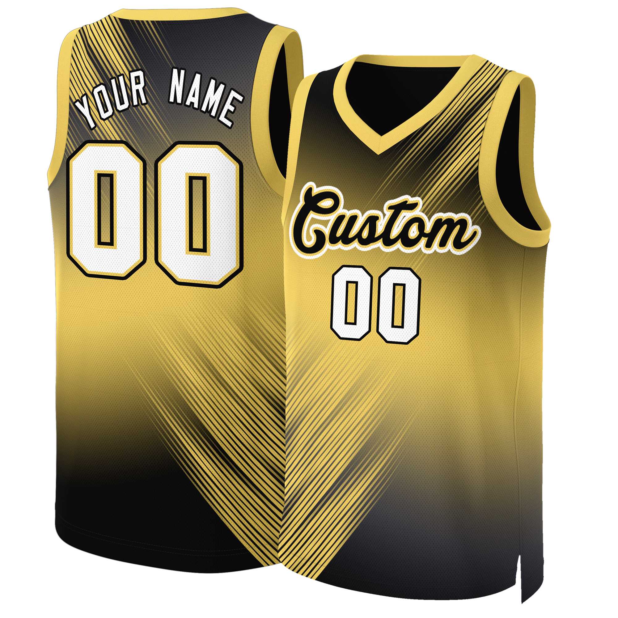 Maillot de basket-ball personnalisé dégradé jaune noir-jaune