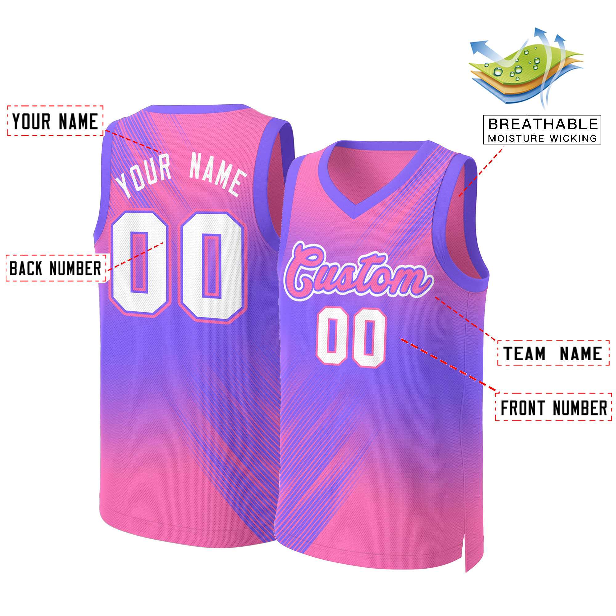 Maillot de basket-ball personnalisé dégradé rose-violet