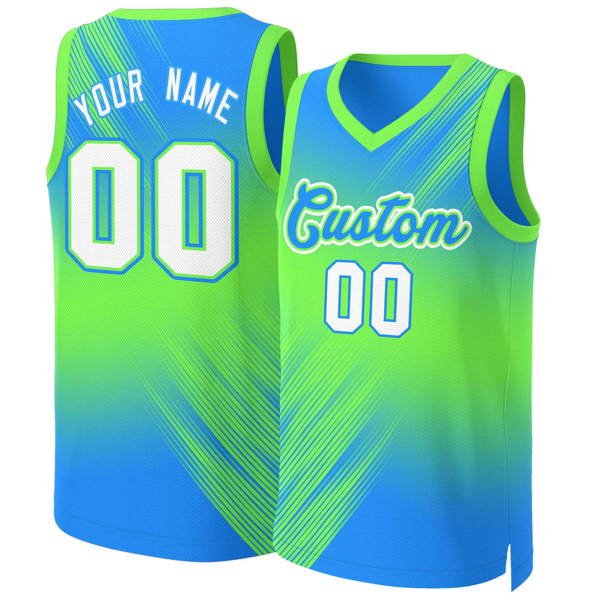 Maillot de basket-ball personnalisé dégradé vert bleu-vert