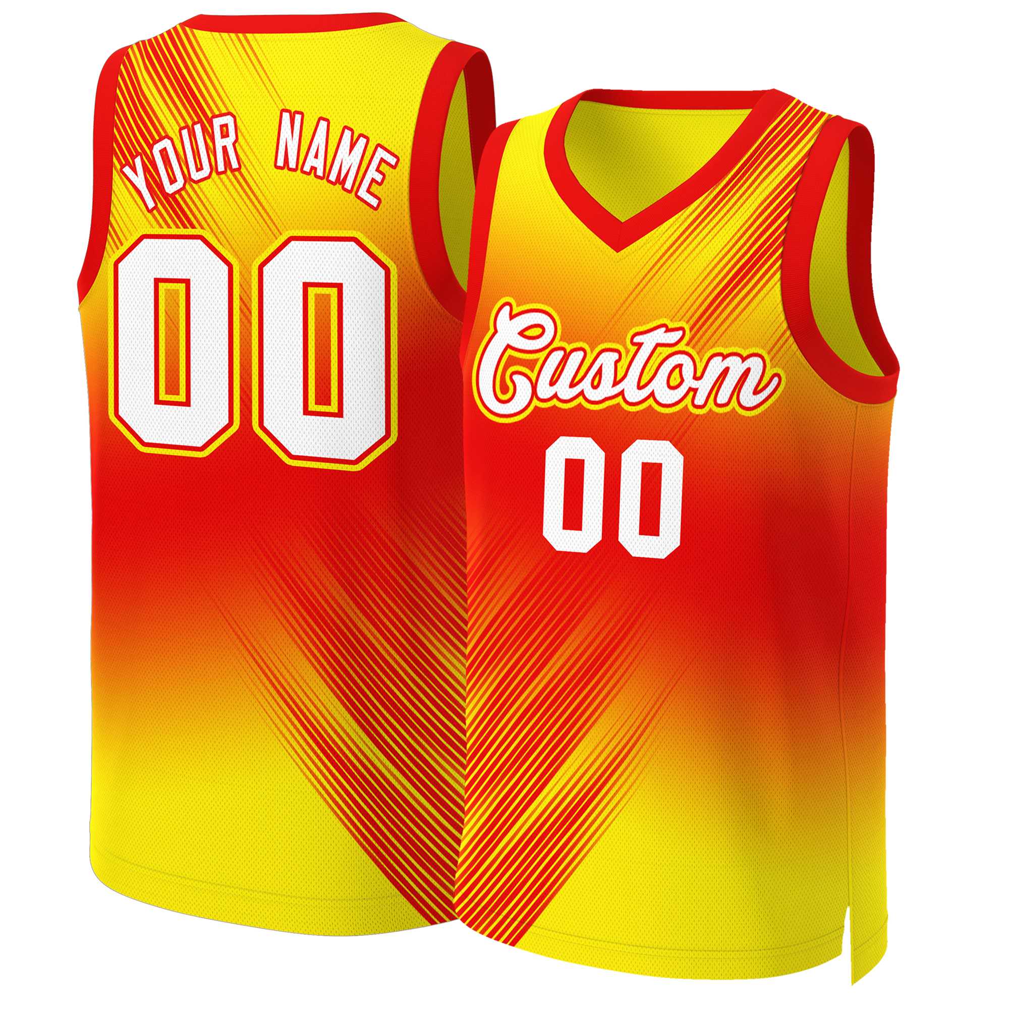 Maillot de basket-ball personnalisé à la mode, dégradé rouge, blanc et rouge