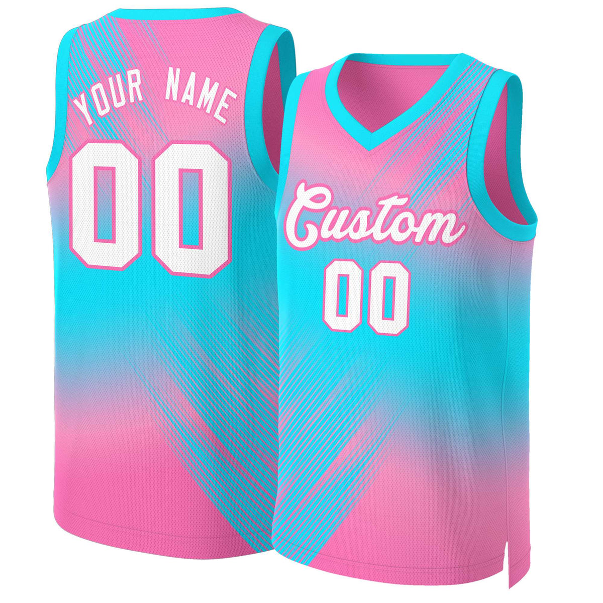Benutzerdefinierte Rosa Weiß-Rosa Gradienten Mode Tops Slash Basketball Jersey