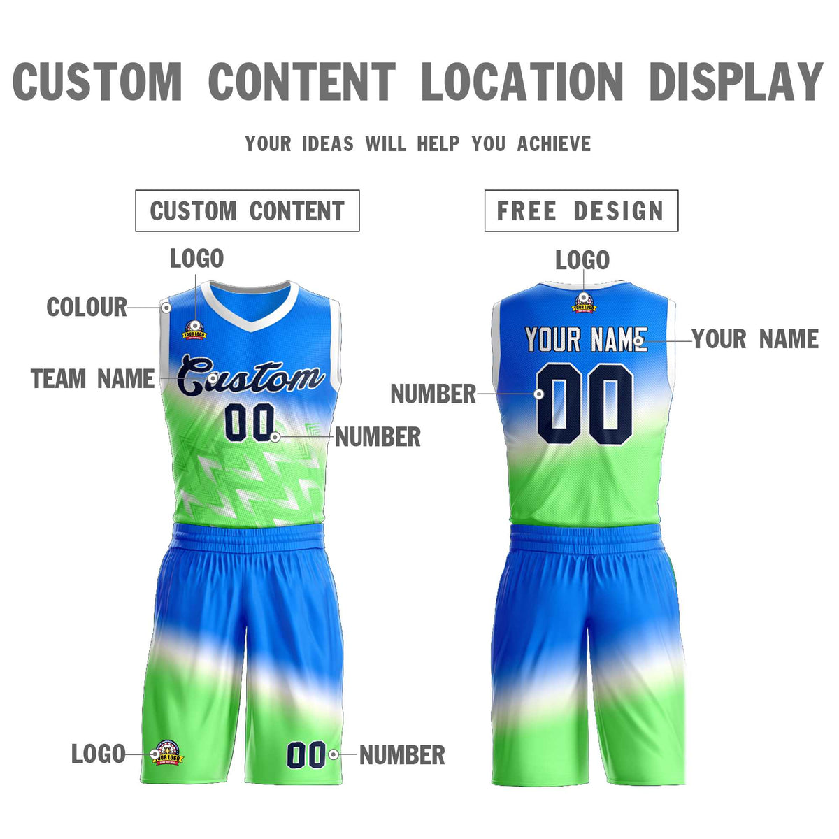 Custom Blue Green-Black Gradient Fashion Kits Slash Basketball Jersey