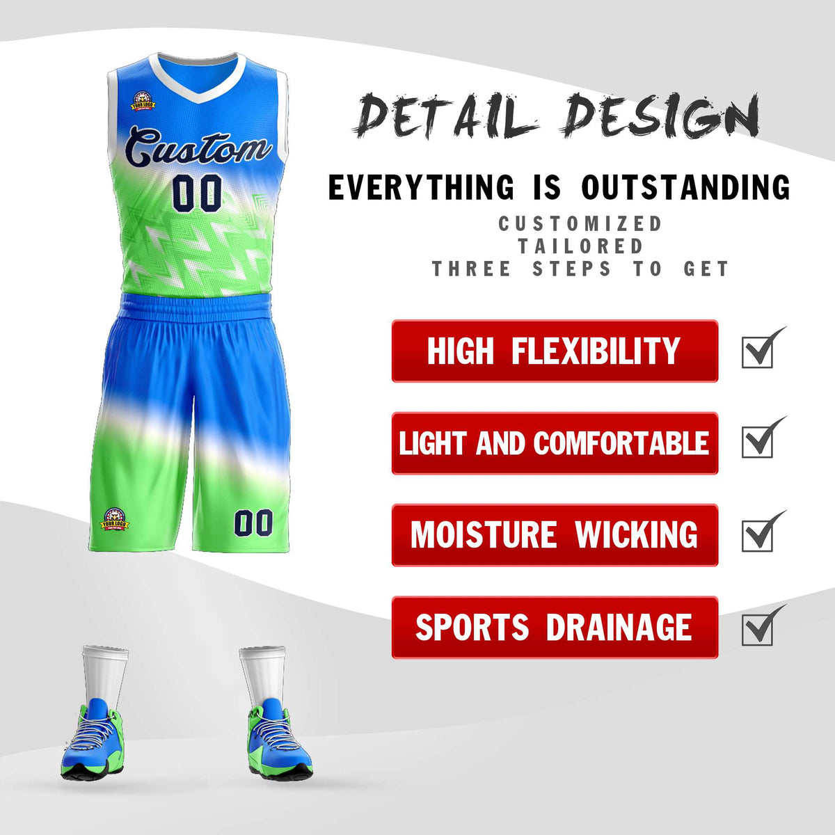 Custom Blue Green-Black Gradient Fashion Kits Slash Basketball Jersey