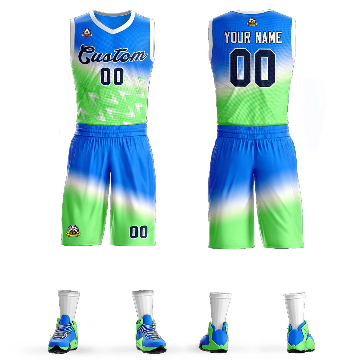 Custom Blue Green-Black Gradient Fashion Kits Slash Basketball Jersey
