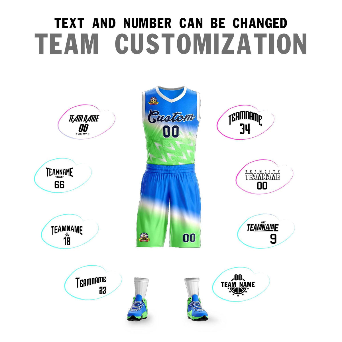 Custom Blue Green-Black Gradient Fashion Kits Slash Basketball Jersey