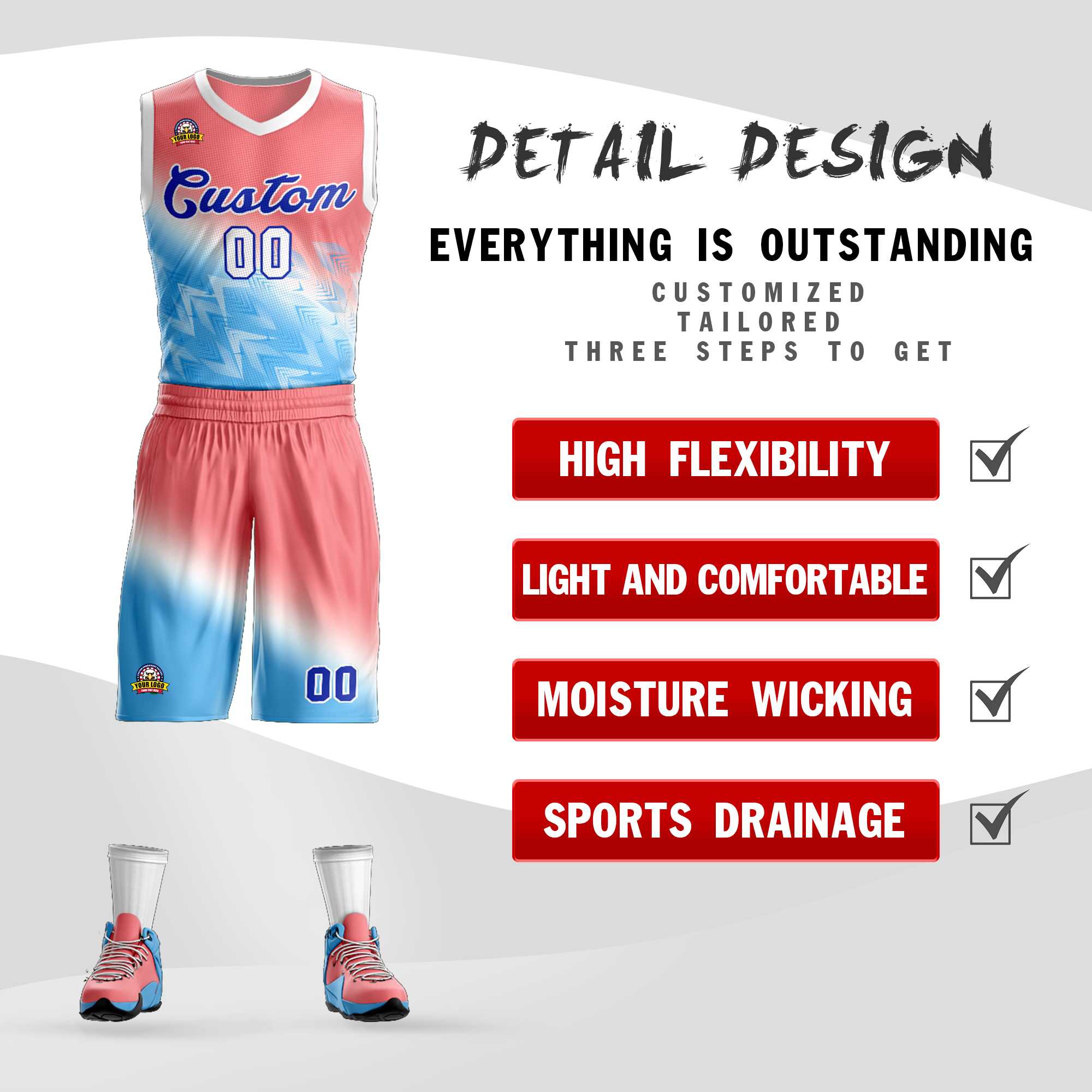 Custom Red Blue-Royal Gradient Fashion Kits Slash Basketball Jersey