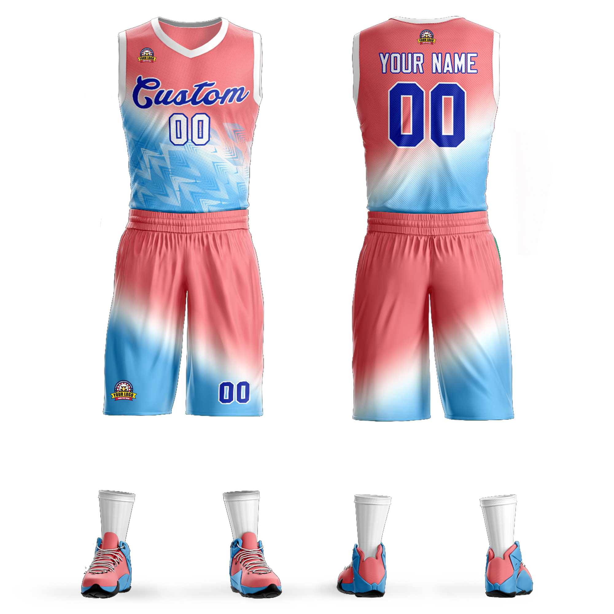 Custom Red Blue-Royal Gradient Fashion Kits Slash Basketball Jersey