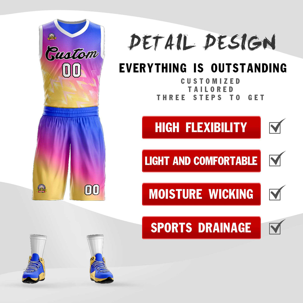Custom Purple Yellow-Black Gradient Fashion Kits Slash Basketball Jersey