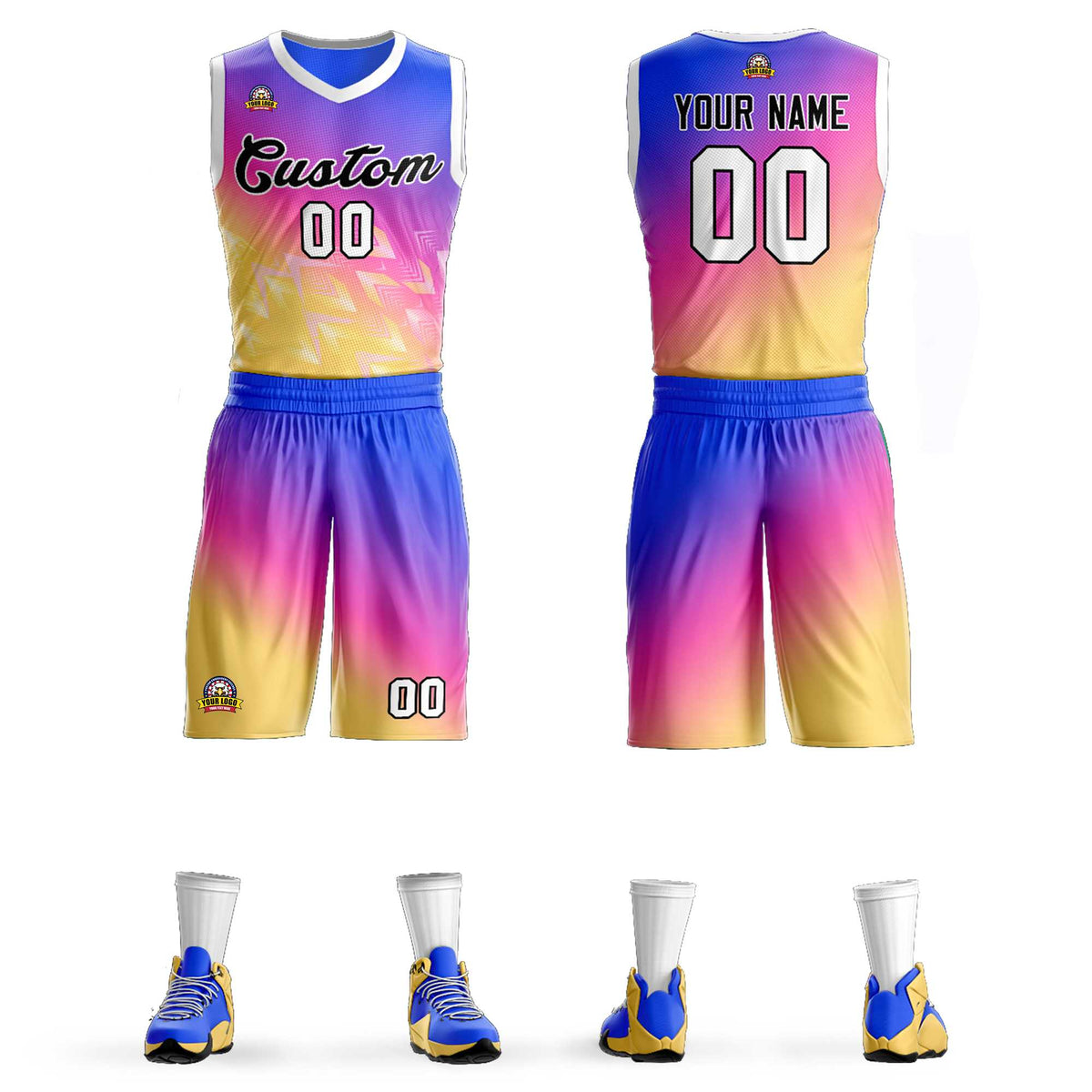 Custom Purple Yellow-Black Gradient Fashion Kits Slash Basketball Jersey