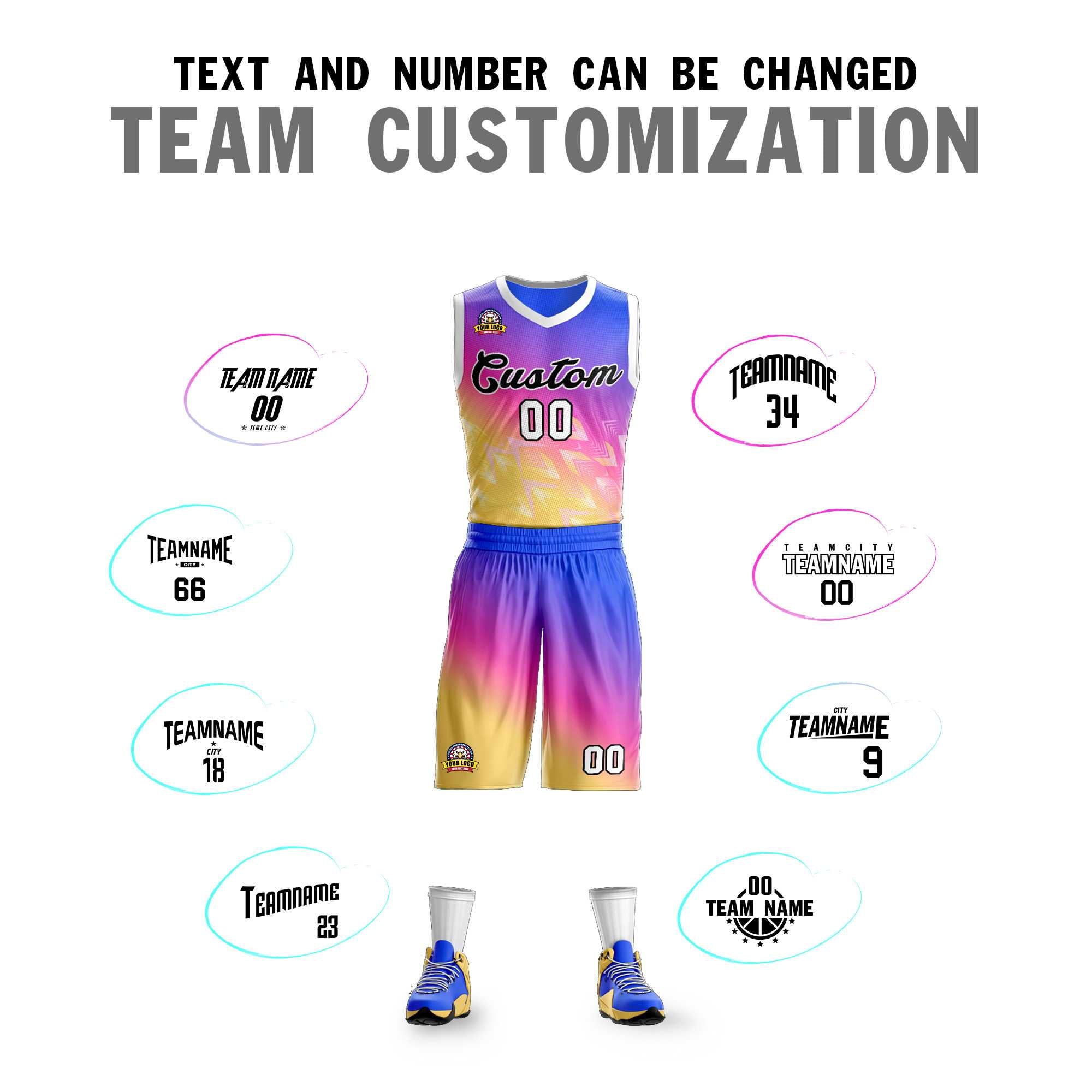 Custom Purple Yellow-Black Gradient Fashion Kits Slash Basketball Jersey
