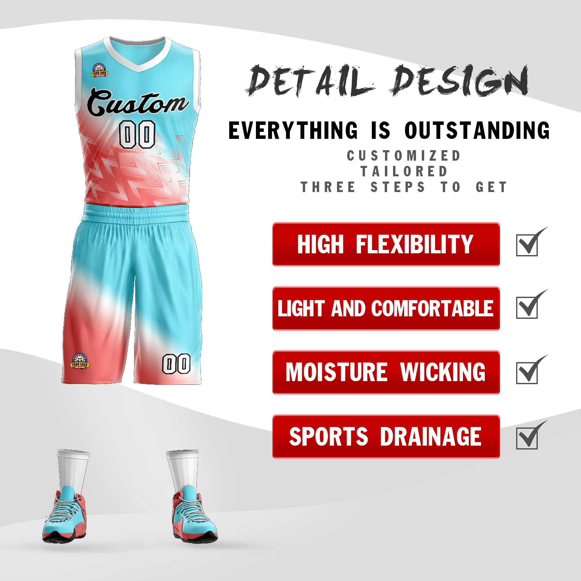 Custom Aqua Red-Black Gradient Fashion Kits Slash Basketball Jersey