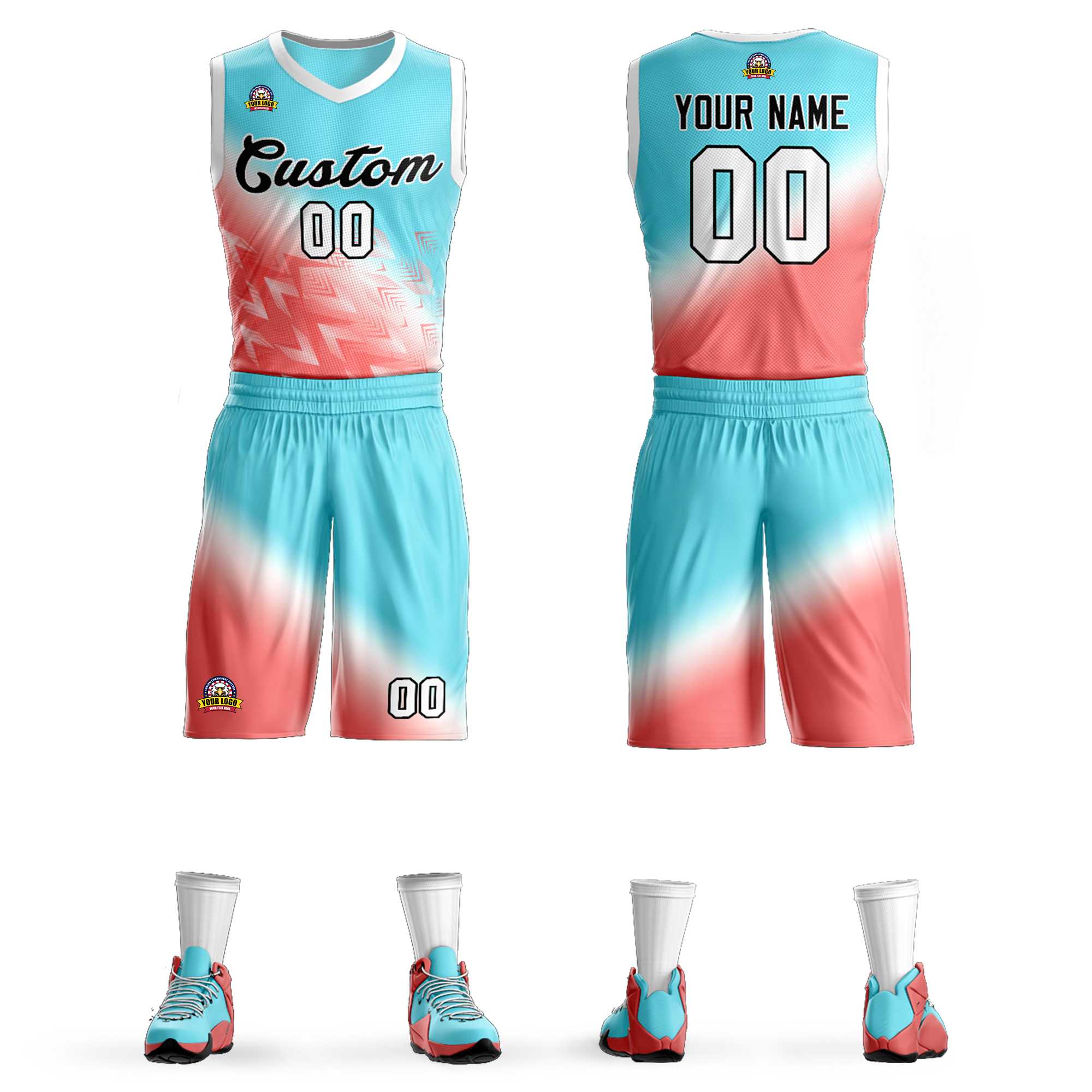 Custom Aqua Red-Black Gradient Fashion Kits Slash Basketball Jersey