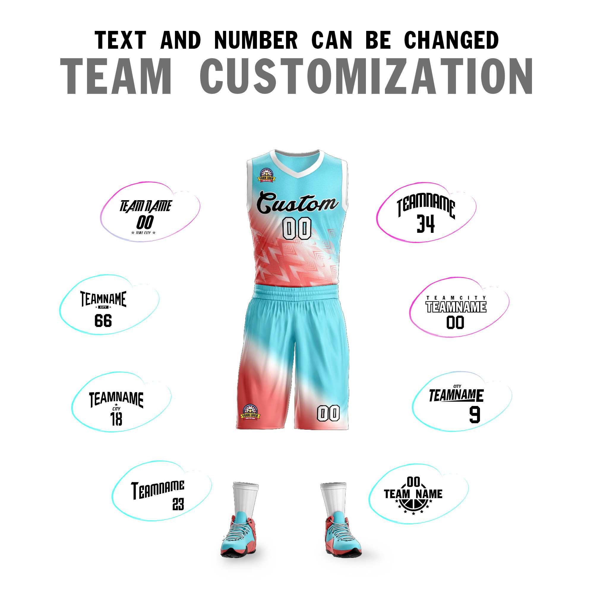 Custom Aqua Red-Black Gradient Fashion Kits Slash Basketball Jersey