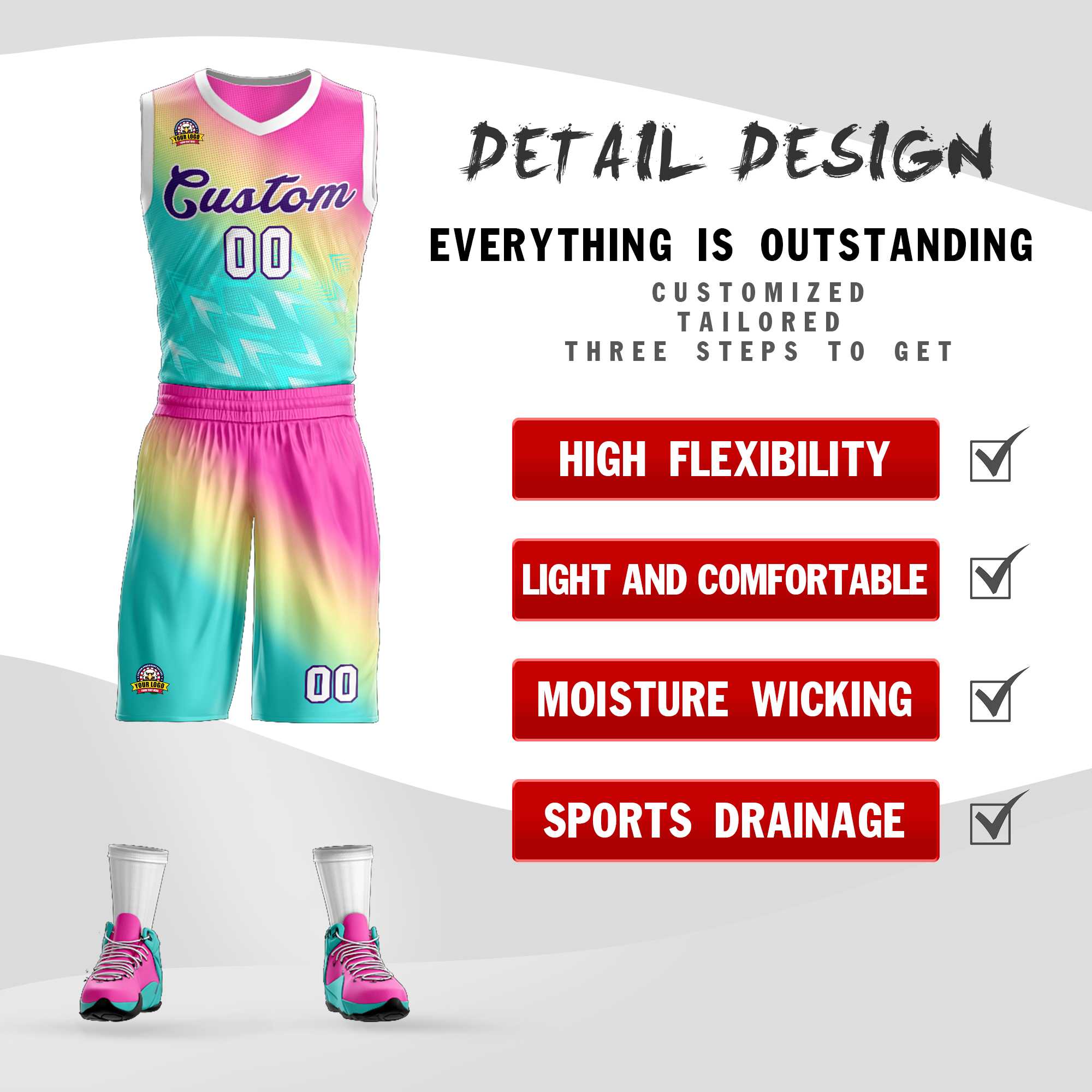 Custom Red Green-Purple Gradient Fashion Kits Slash Basketball Jersey