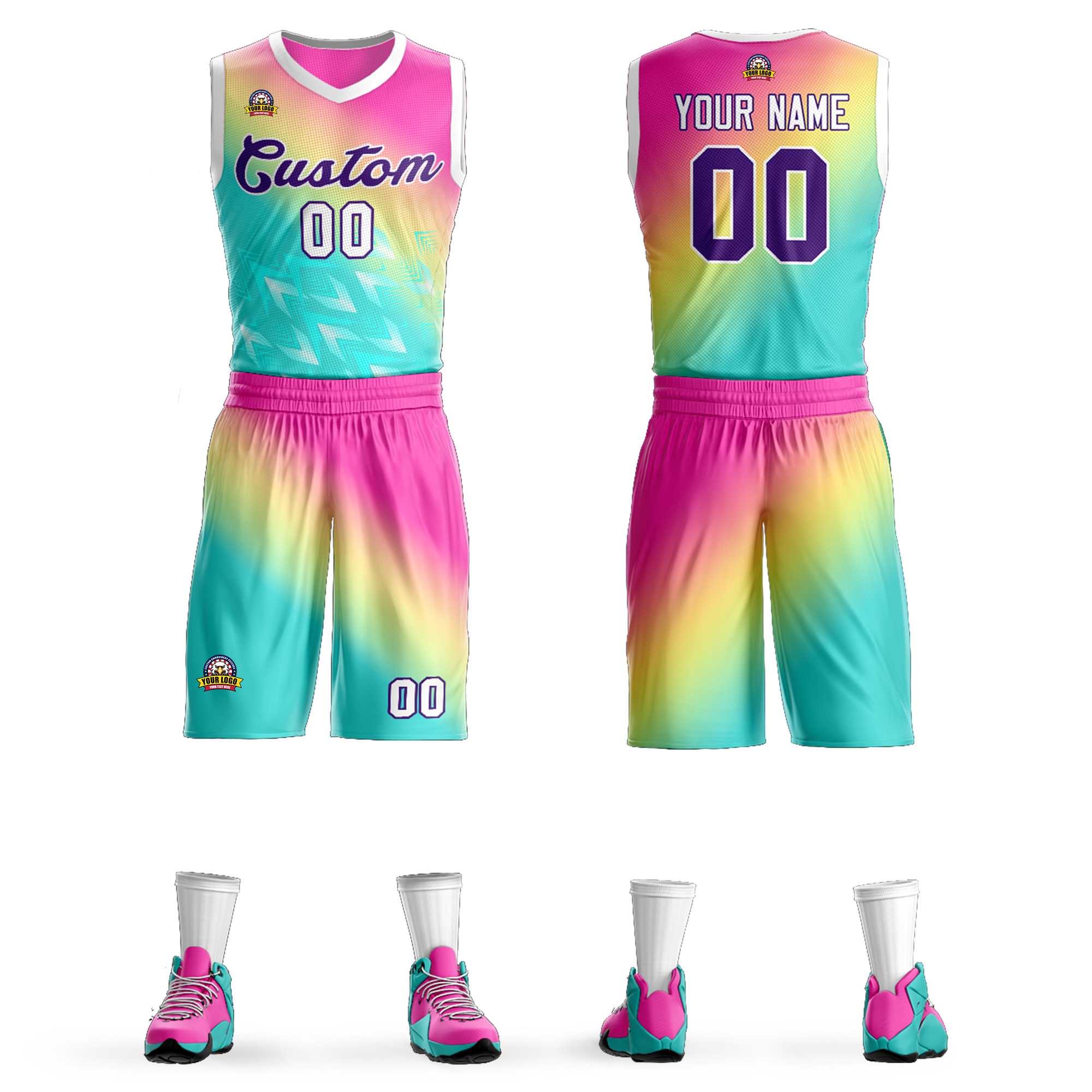Custom Red Green-Purple Gradient Fashion Kits Slash Basketball Jersey
