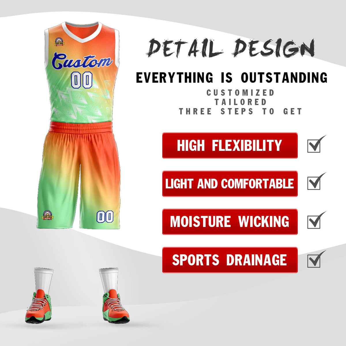 Custom Orange Green-Royal Gradient Fashion Kits Slash Basketball Jersey