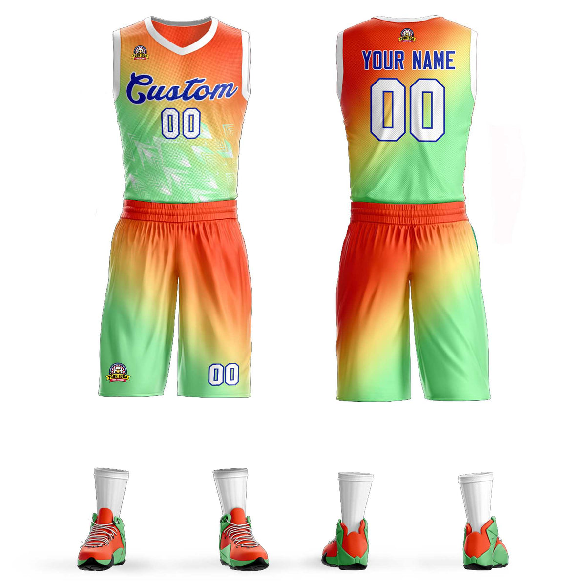 Custom Orange Green-Royal Gradient Fashion Kits Slash Basketball Jersey