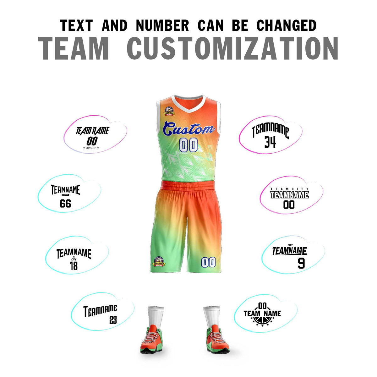 Custom Orange Green-Royal Gradient Fashion Kits Slash Basketball Jersey
