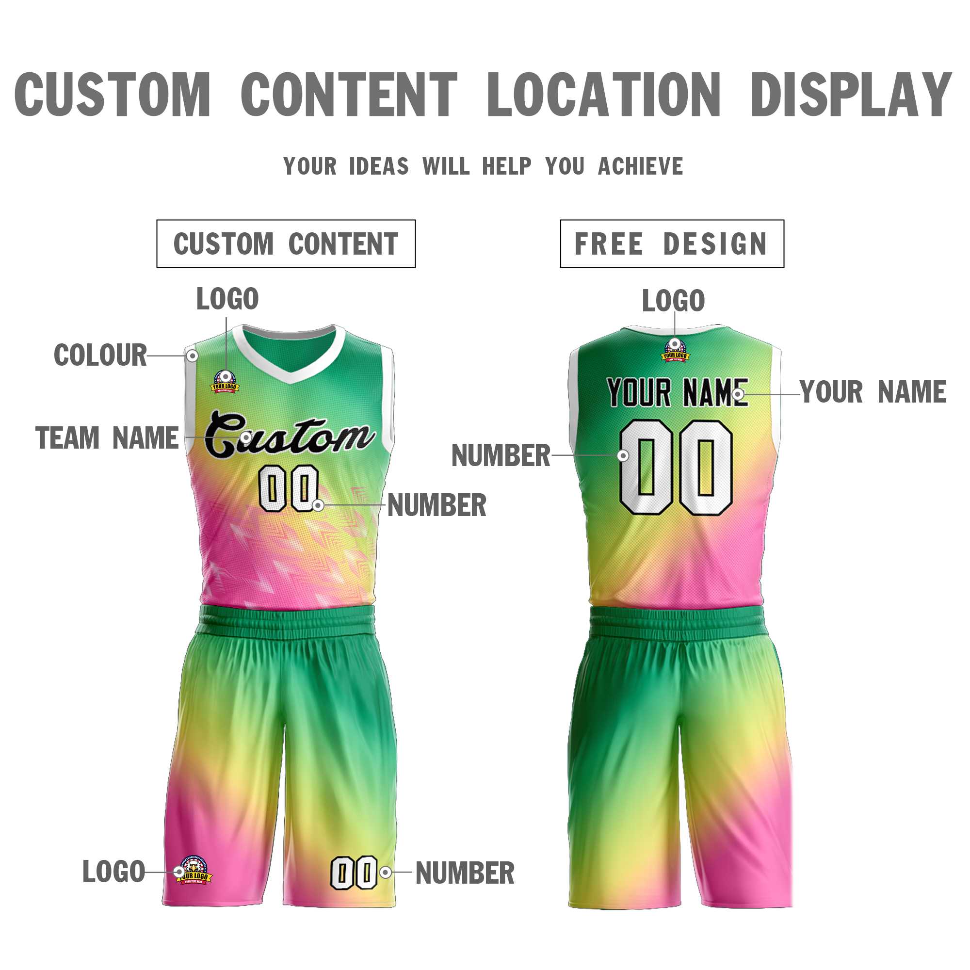 Custom Kelly Green Pink-Black Gradient Fashion Kits Slash Basketball Jersey