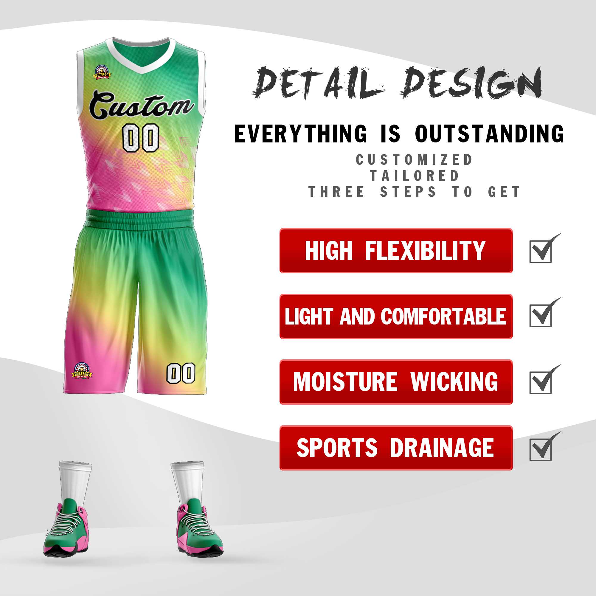 Custom Kelly Green Pink-Black Gradient Fashion Kits Slash Basketball Jersey