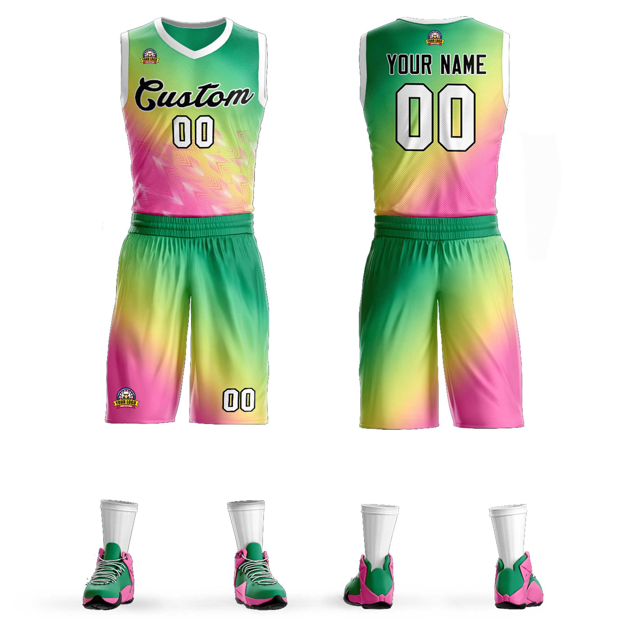 Custom Kelly Green Pink-Black Gradient Fashion Kits Slash Basketball Jersey