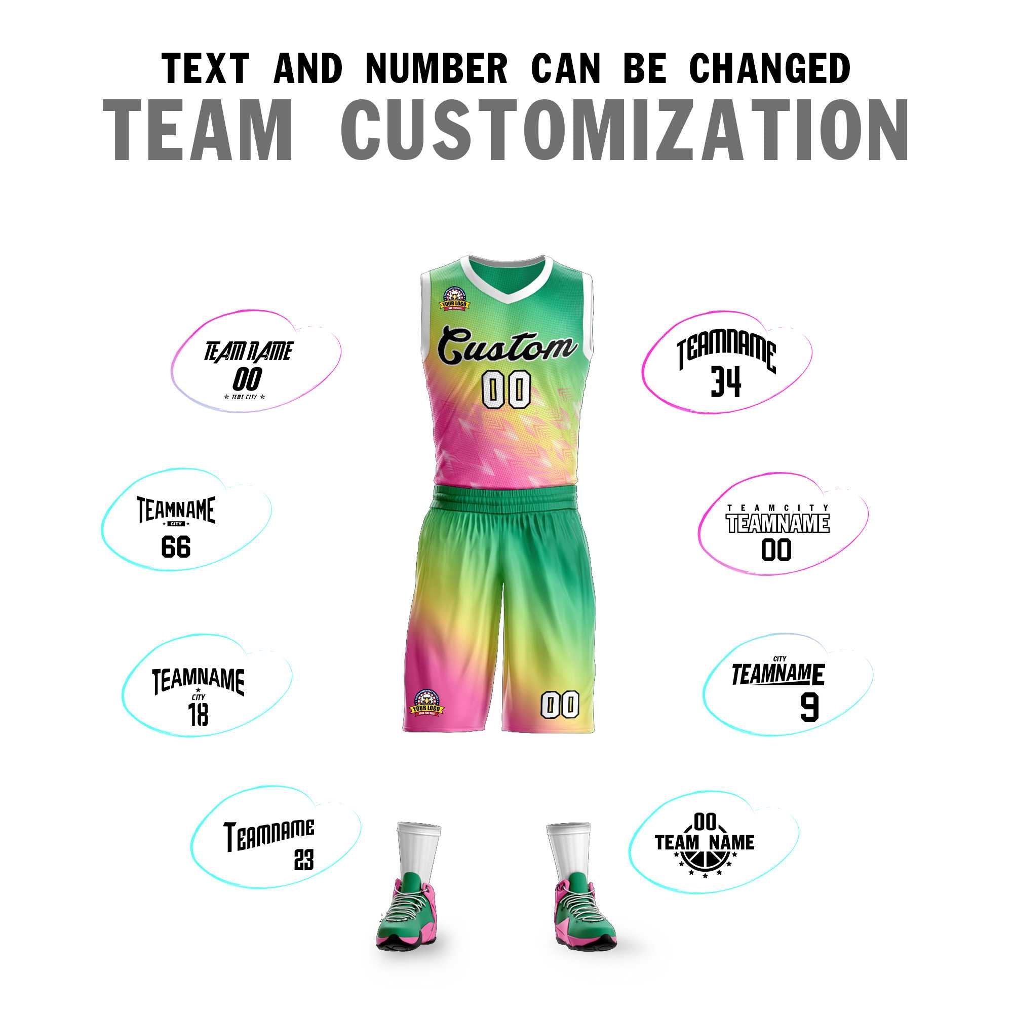 Custom Kelly Green Pink-Black Gradient Fashion Kits Slash Basketball Jersey