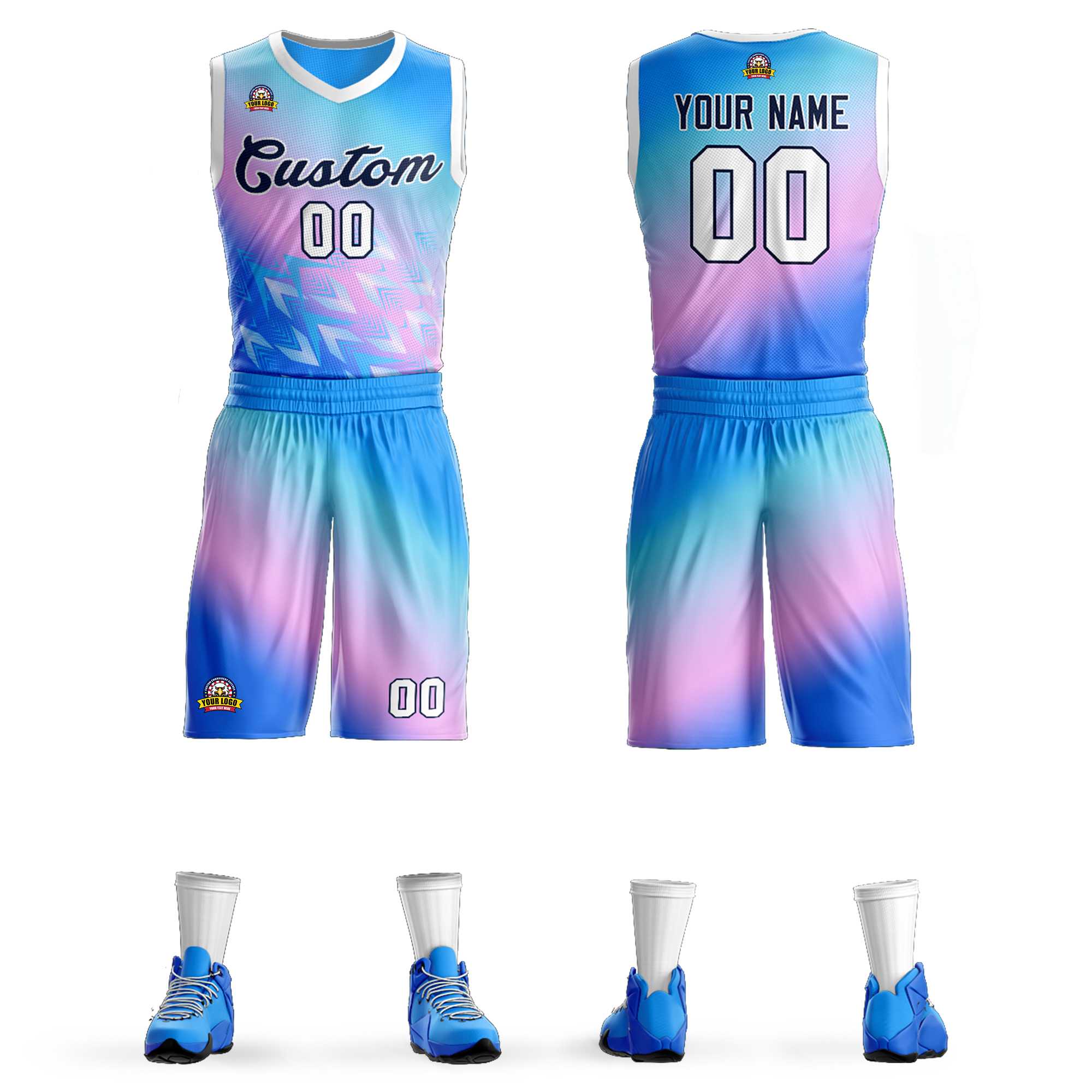 Custom Powder Blue Powder Blue-Black Gradient Fashion Kits Slash Basketball Jersey