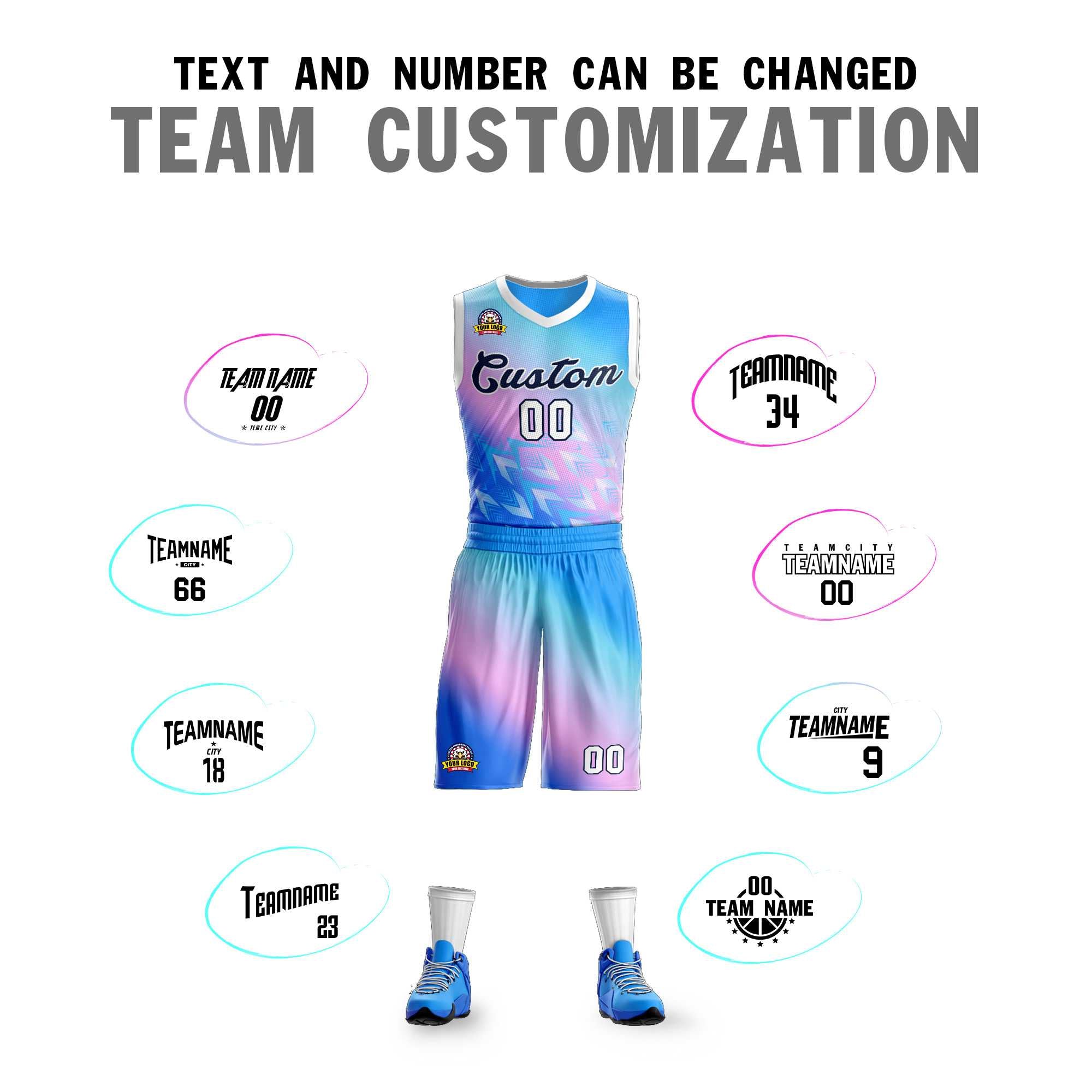 Custom Powder Blue Powder Blue-Black Gradient Fashion Kits Slash Basketball Jersey