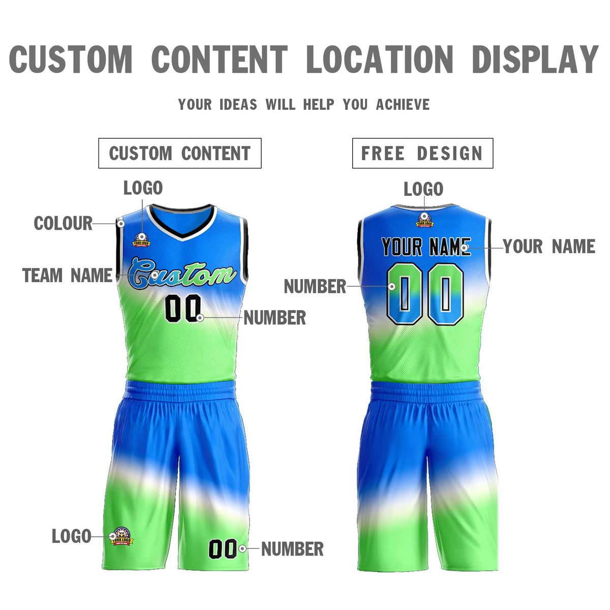 Custom Blue Green-Blue Gradient Fashion Kits Slash Basketball Jersey