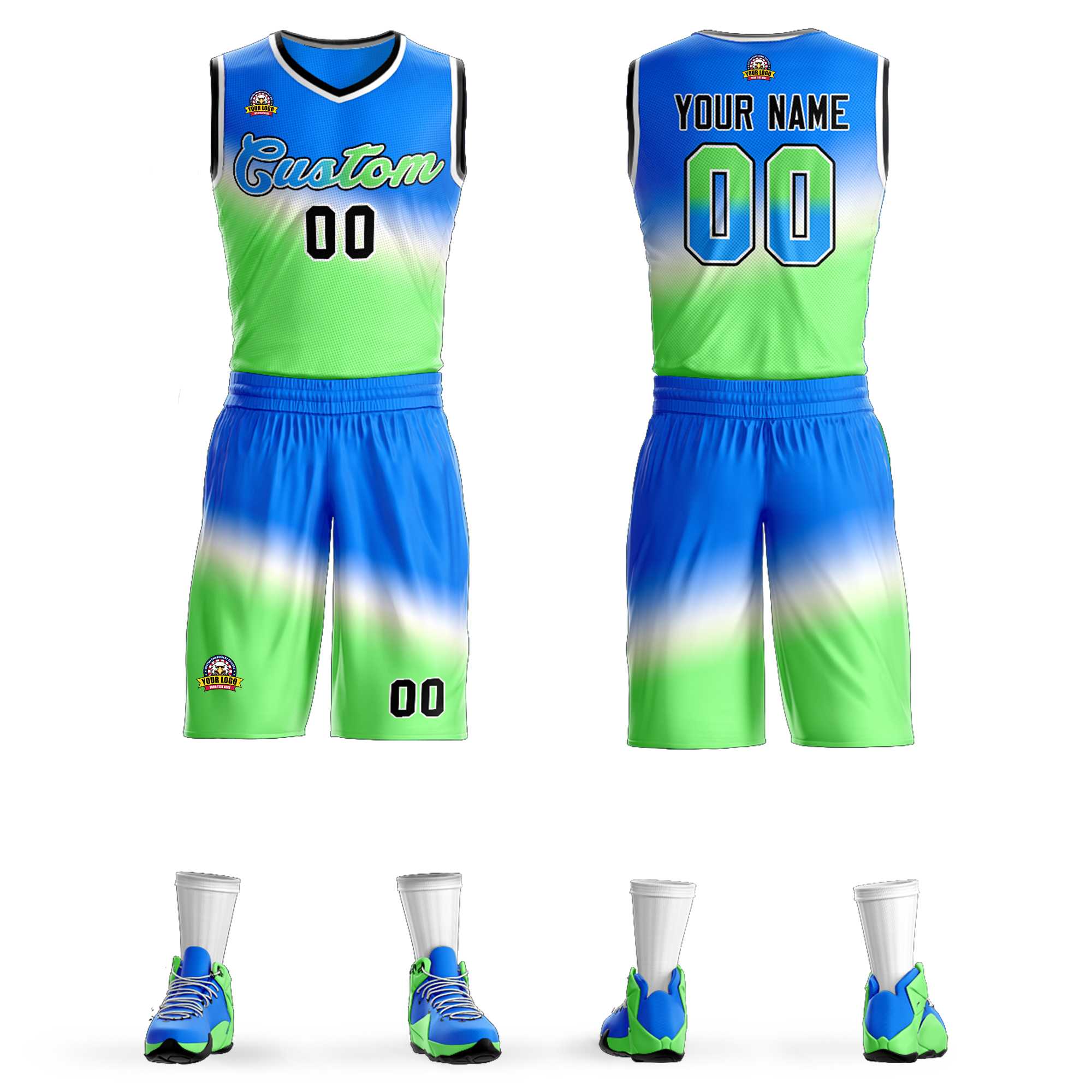 Custom Blue Green-Blue Gradient Fashion Kits Slash Basketball Jersey