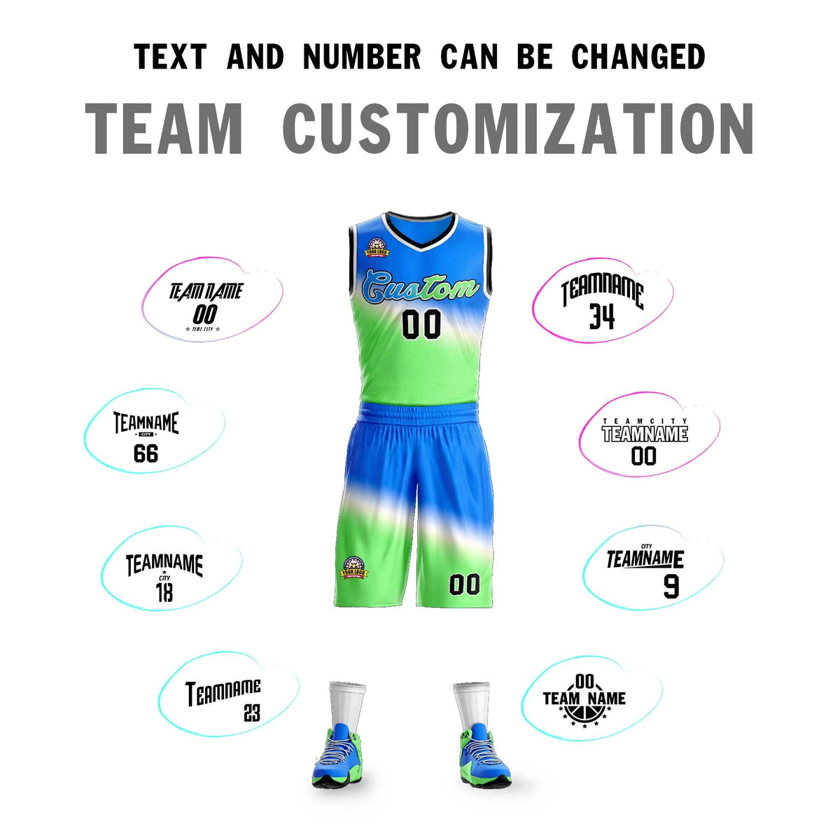 Custom Blue Green-Blue Gradient Fashion Kits Slash Basketball Jersey