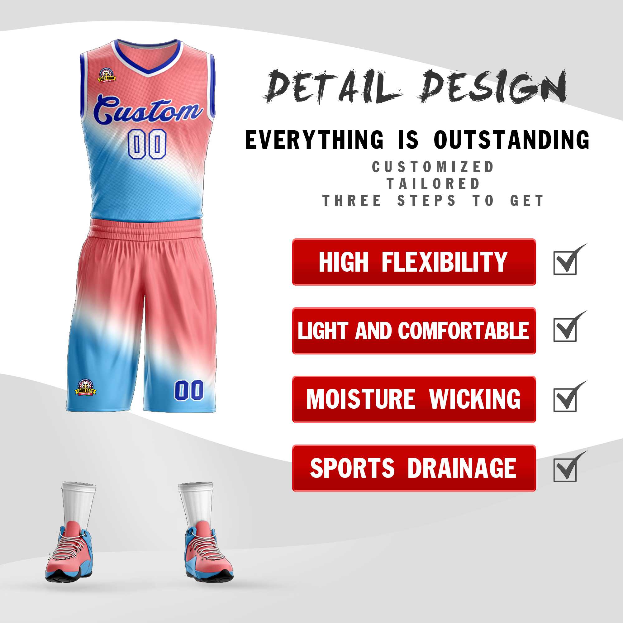 Custom Red Blue-Royal Gradient Fashion Kits Slash Basketball Jersey