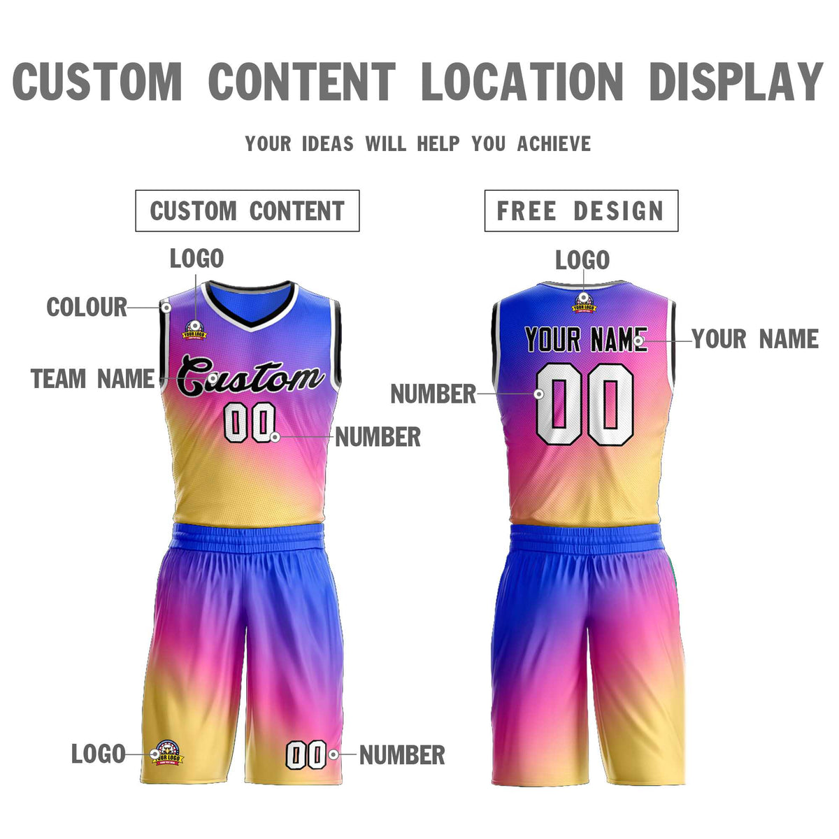 Custom Purple Yellow-Black Gradient Fashion Kits Slash Basketball Jersey