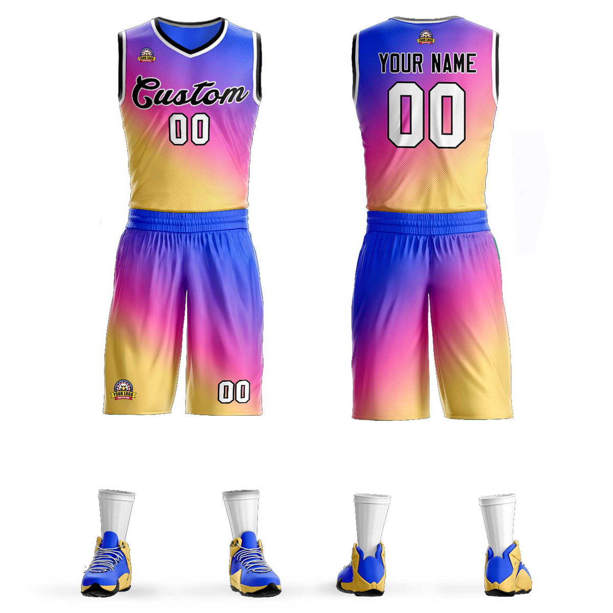 Custom Purple Yellow-Black Gradient Fashion Kits Slash Basketball Jersey